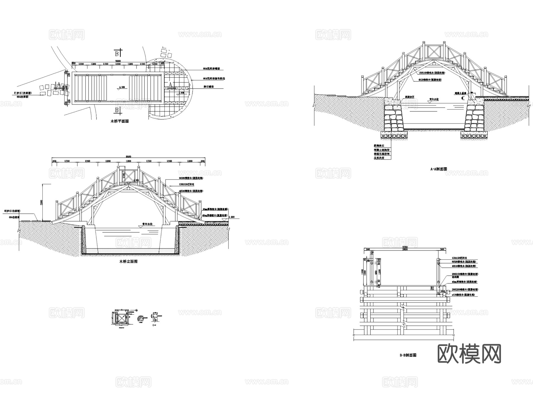 园林景观休闲园桥景观桥节点大样CAD施工图集 30套cad施工图