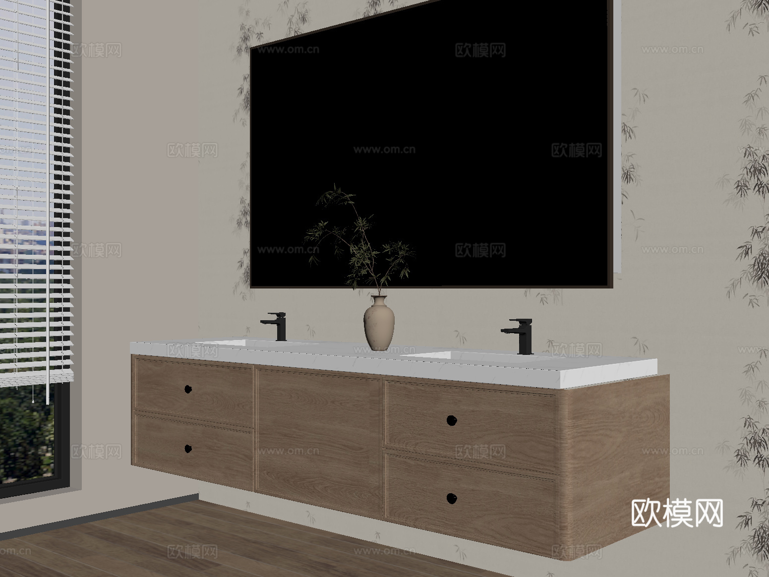 现代浴室柜  悬空浴室柜 浴室镜su模型