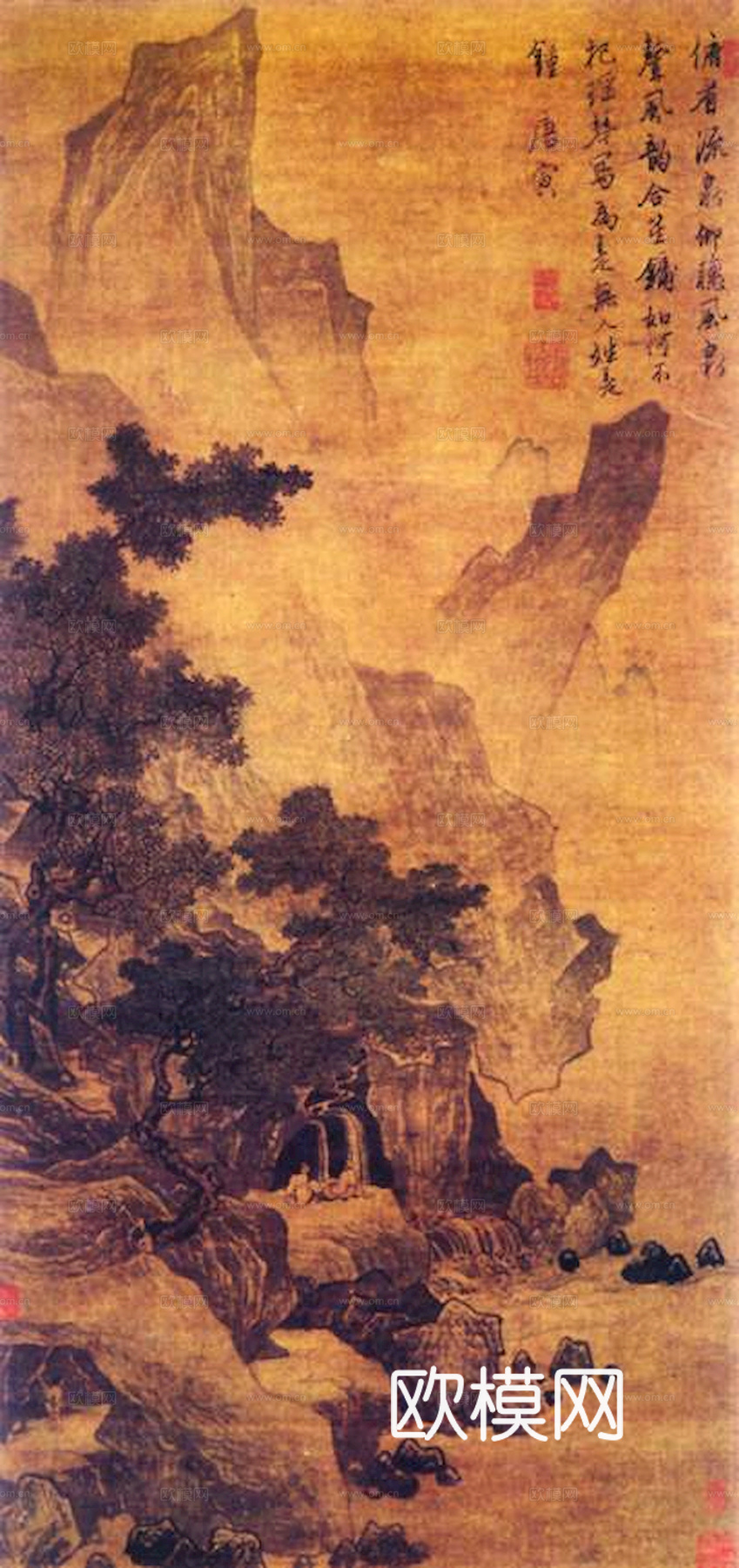 中式新中式挂画壁画字画山水花鸟背景墙壁纸装饰画油画下载