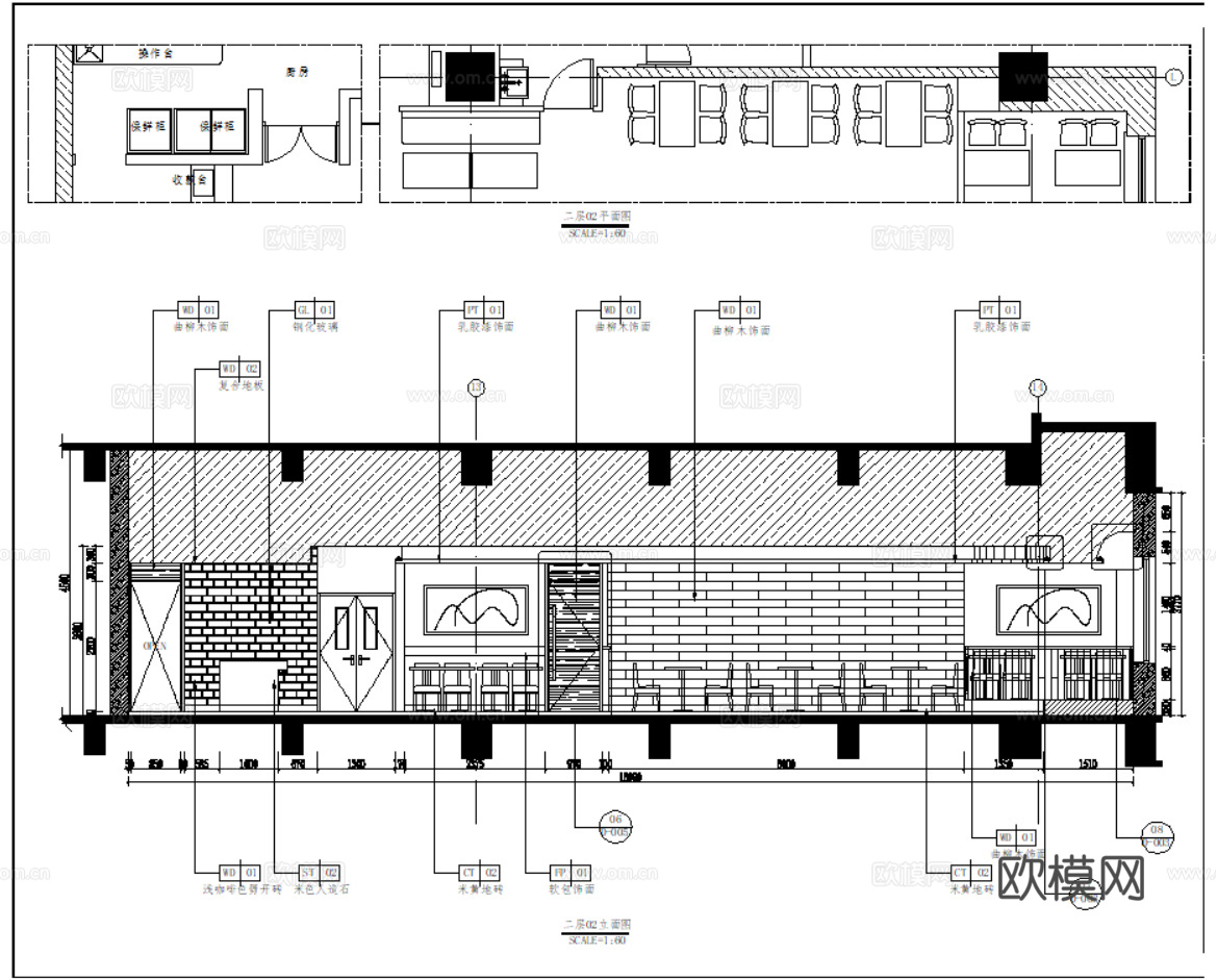 10套现代快餐店室内装饰装修CAD施工图效果图cad施工图