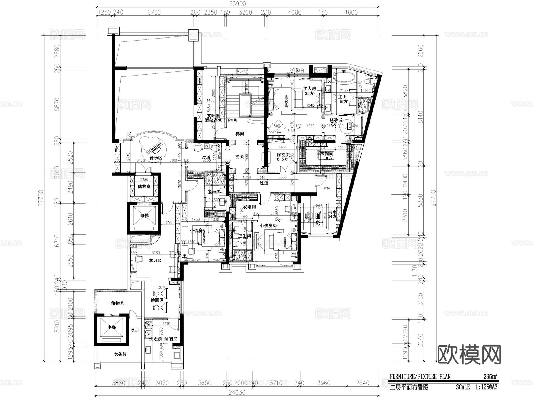欧式佛山金地天玺宁宅二层别墅复式挑空室内家装CADcad施工图