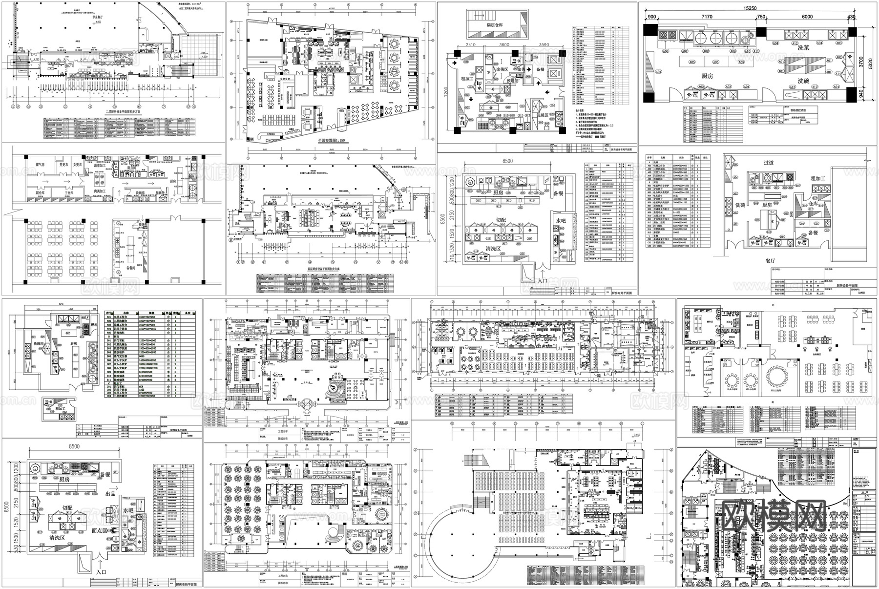 餐厅厨房设备食堂布局餐饮后厨设备酒店餐饮餐厅厨房设施CAD图cad施工图
