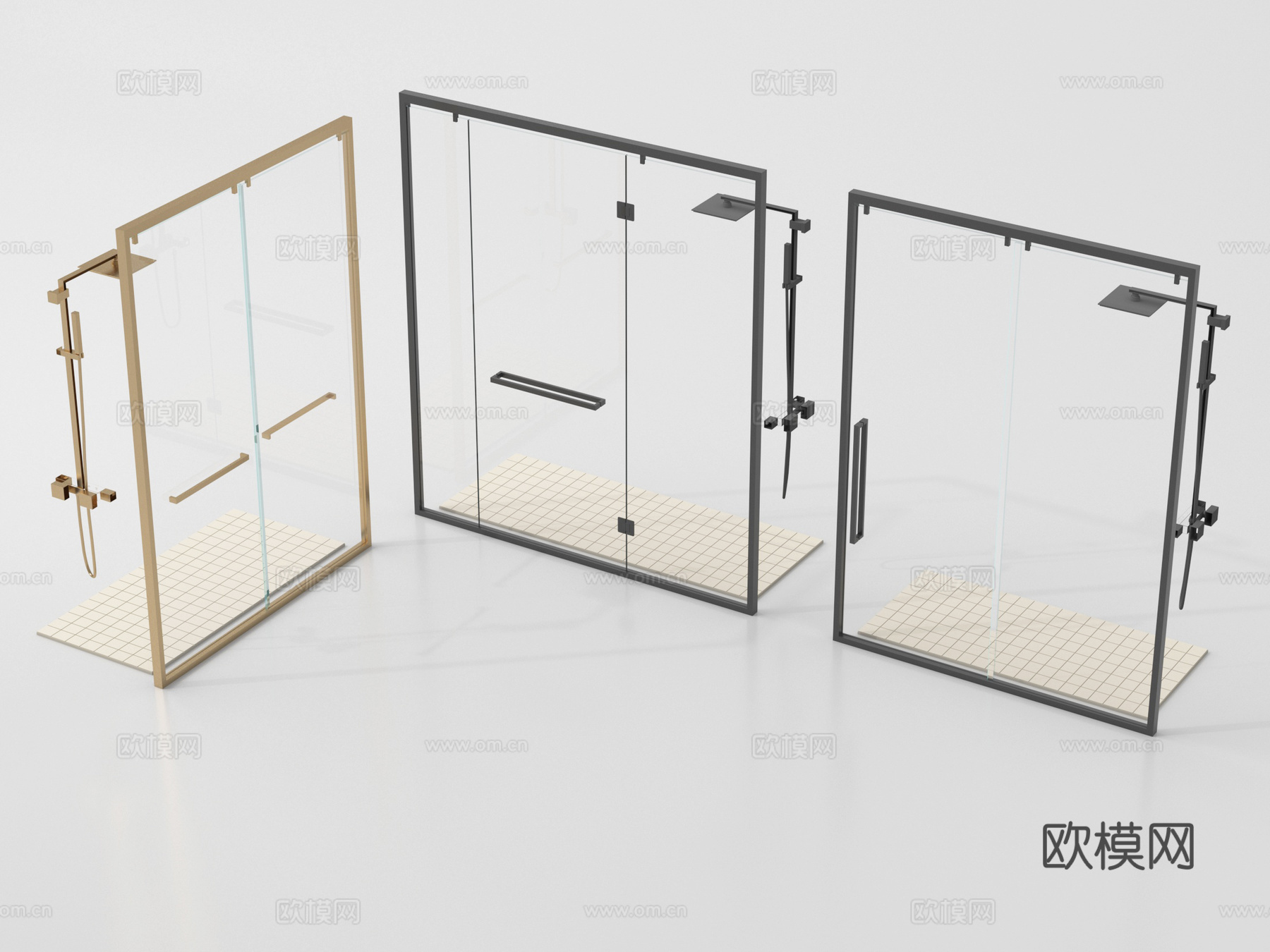 现代淋浴隔断 花洒 淋浴间su模型