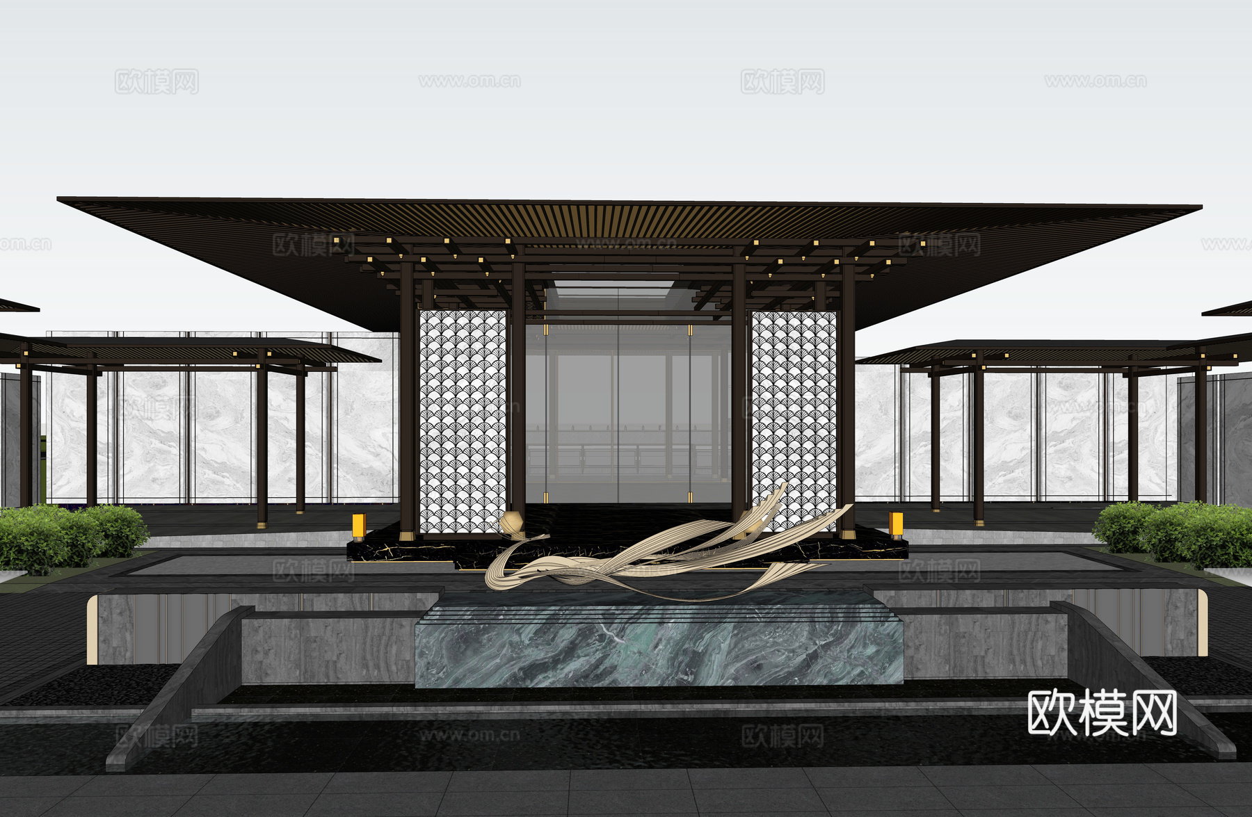 宋式小区大门 宋风入口建筑su模型