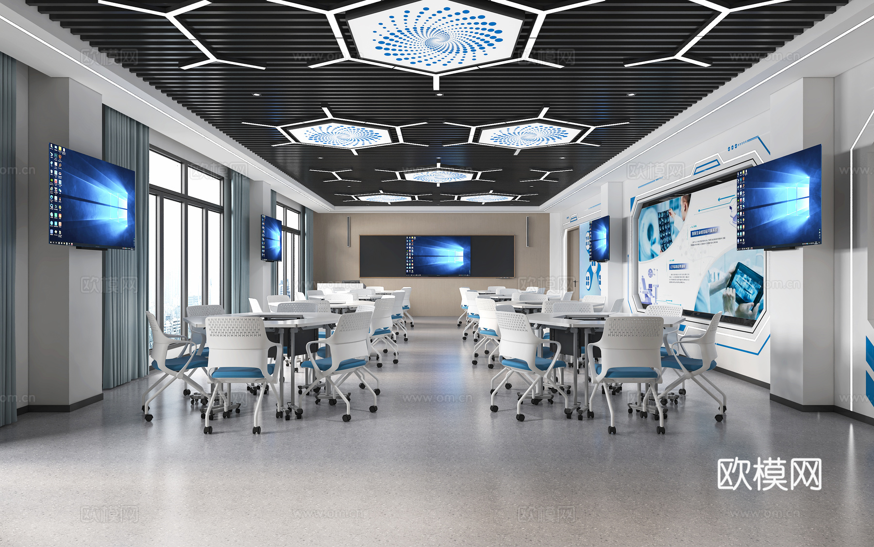 现代智慧教室多媒体教室3d模型下载（渲染图1）