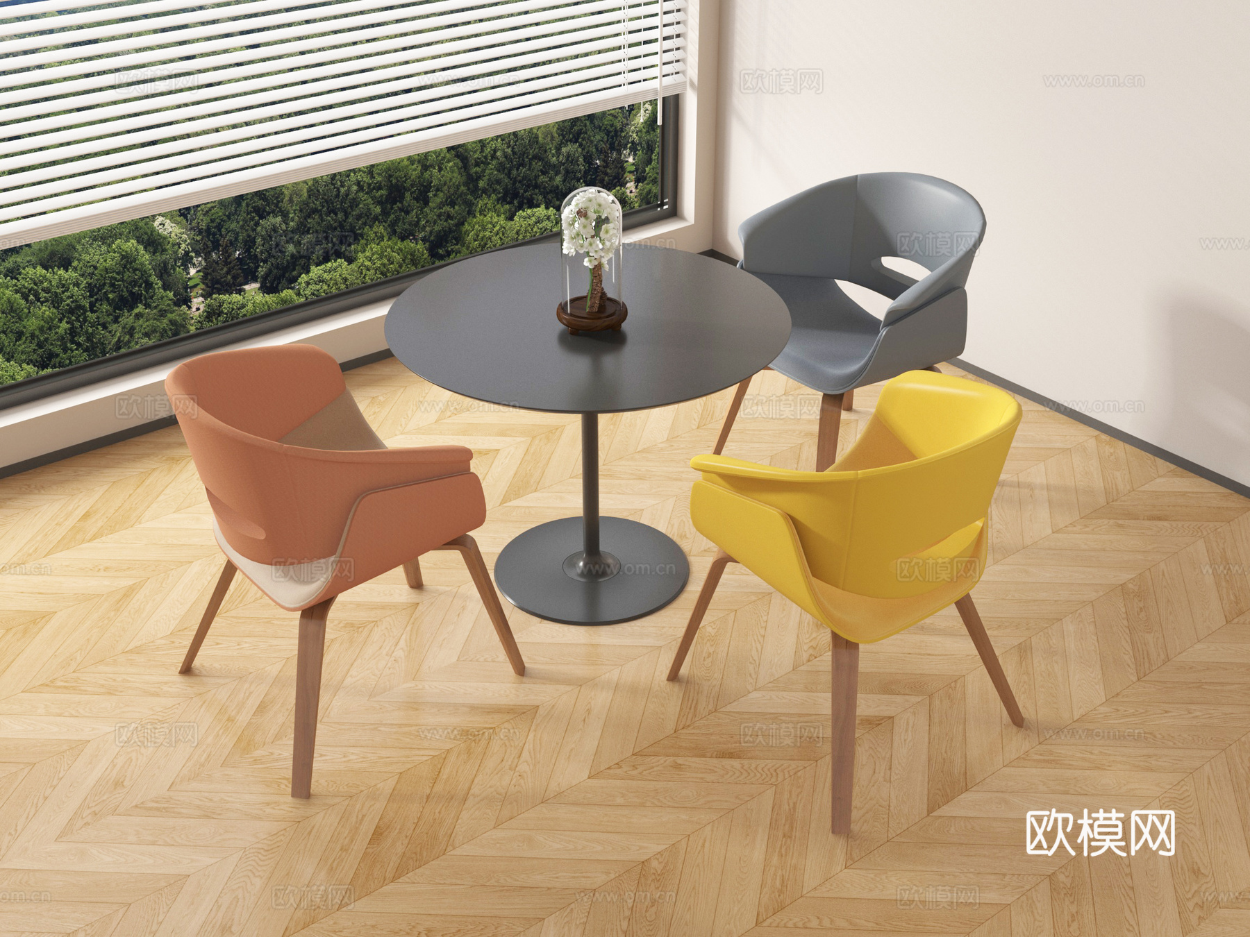 现代休闲桌椅 洽谈桌椅su模型