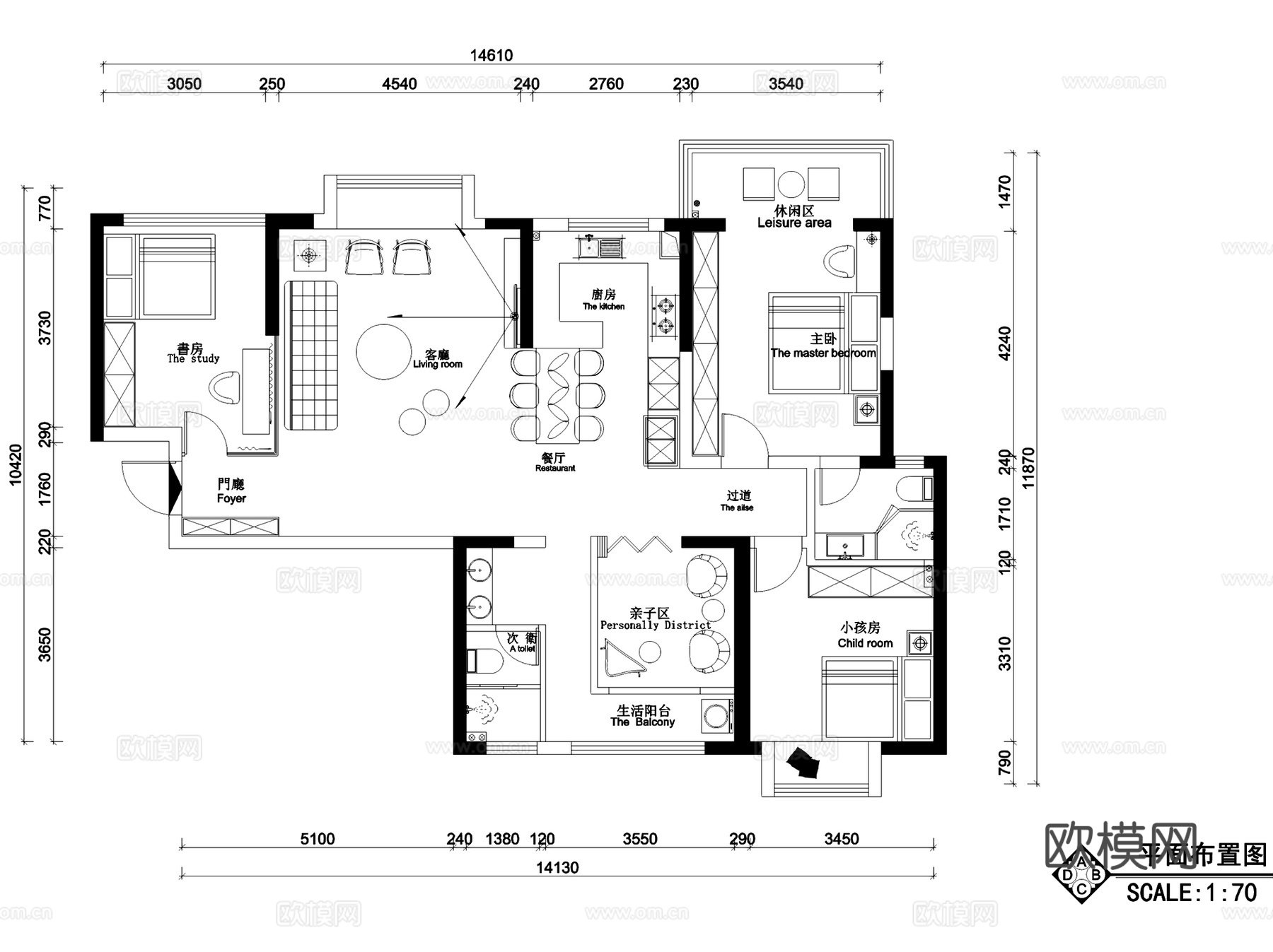 华韵城市海岸现代极简室内家装CAD施工图整套+SU模型cad施工图