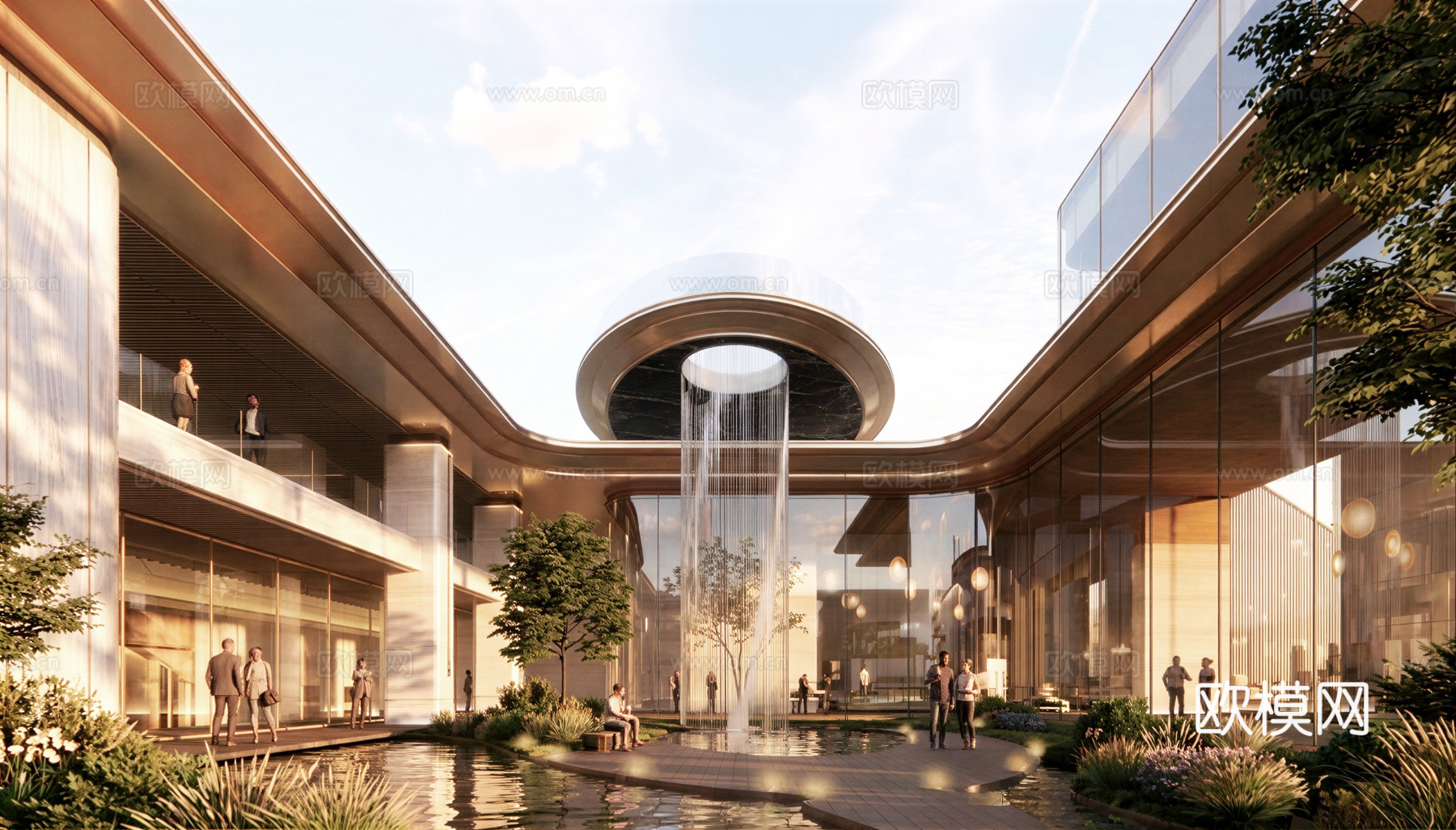 小区入口下沉庭院 示范区下沉会所 下沉水苑su模型