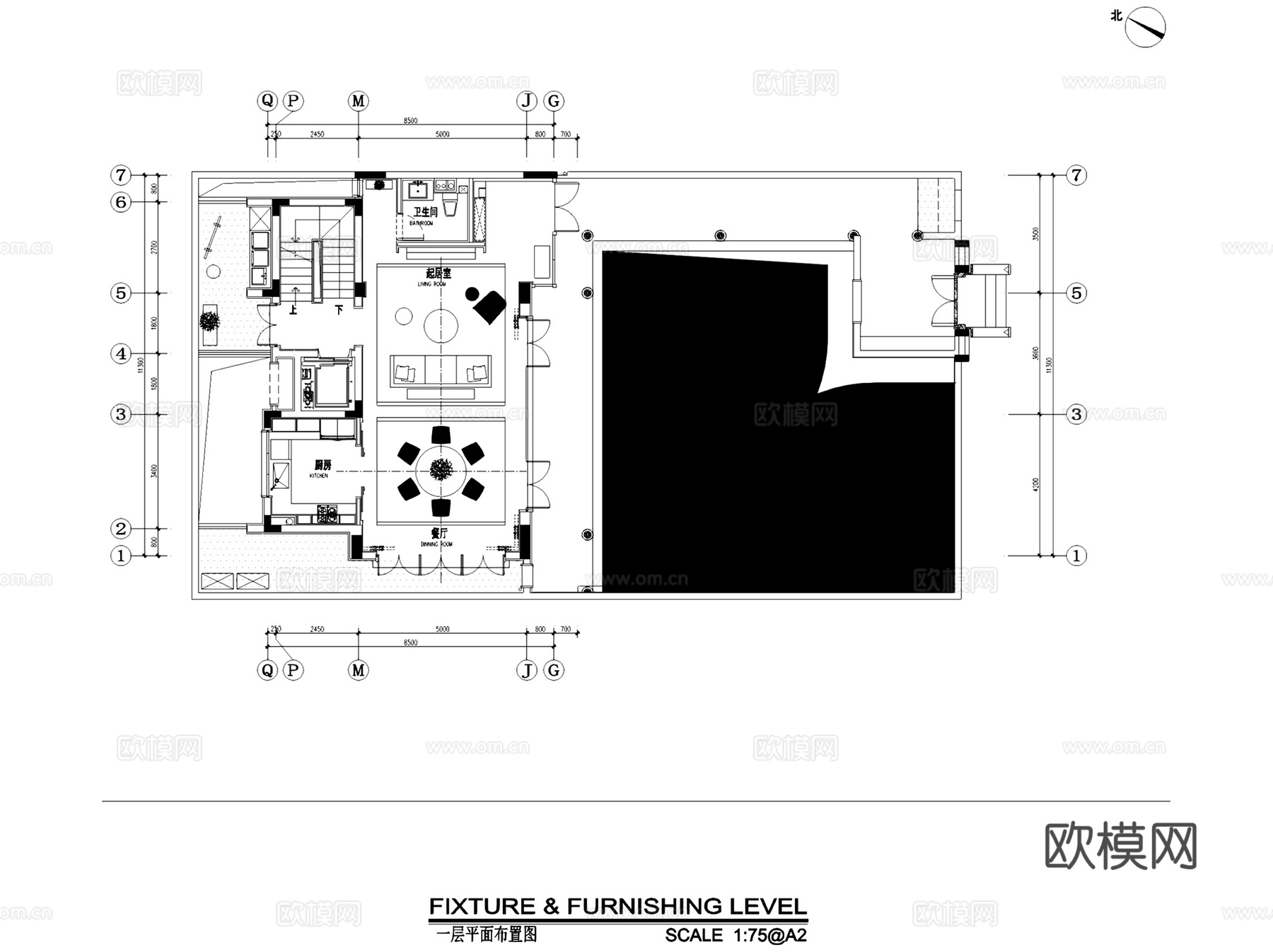 新中式杭州绿城留下磁带厂三层别墅合院复式挑空室内家装CADcad施工图