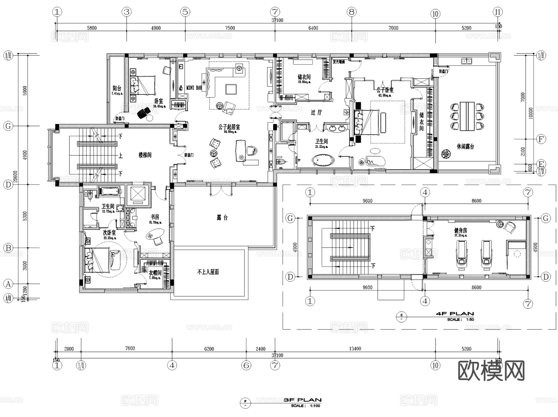 常州昊胜遥观戚公馆别墅豪宅室内家装CAD施工图整套cad施工图