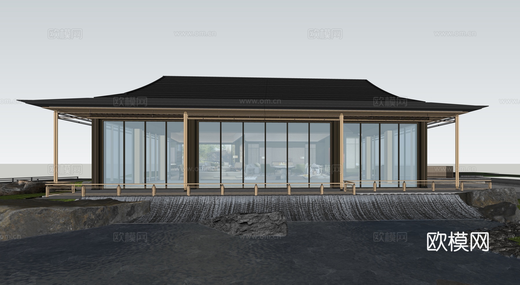 宋风会所 宋式建筑 售楼处su模型