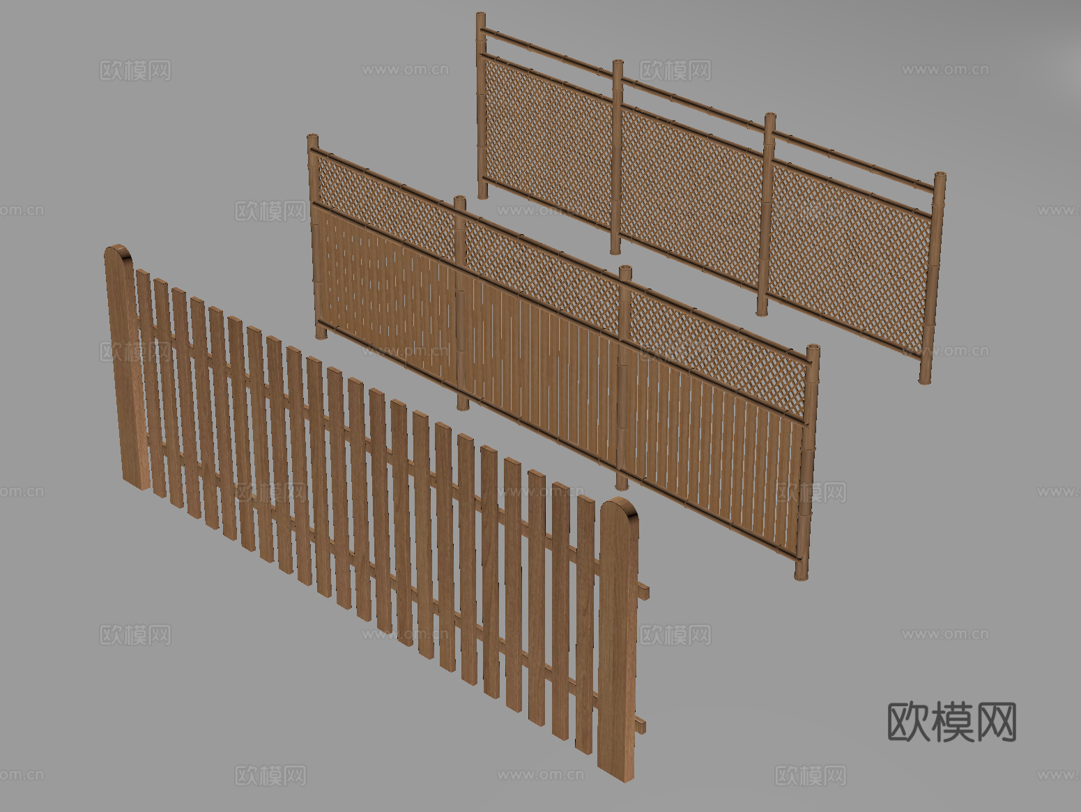现代栅栏 围栏 竹篱笆 护栏 木栅栏su模型