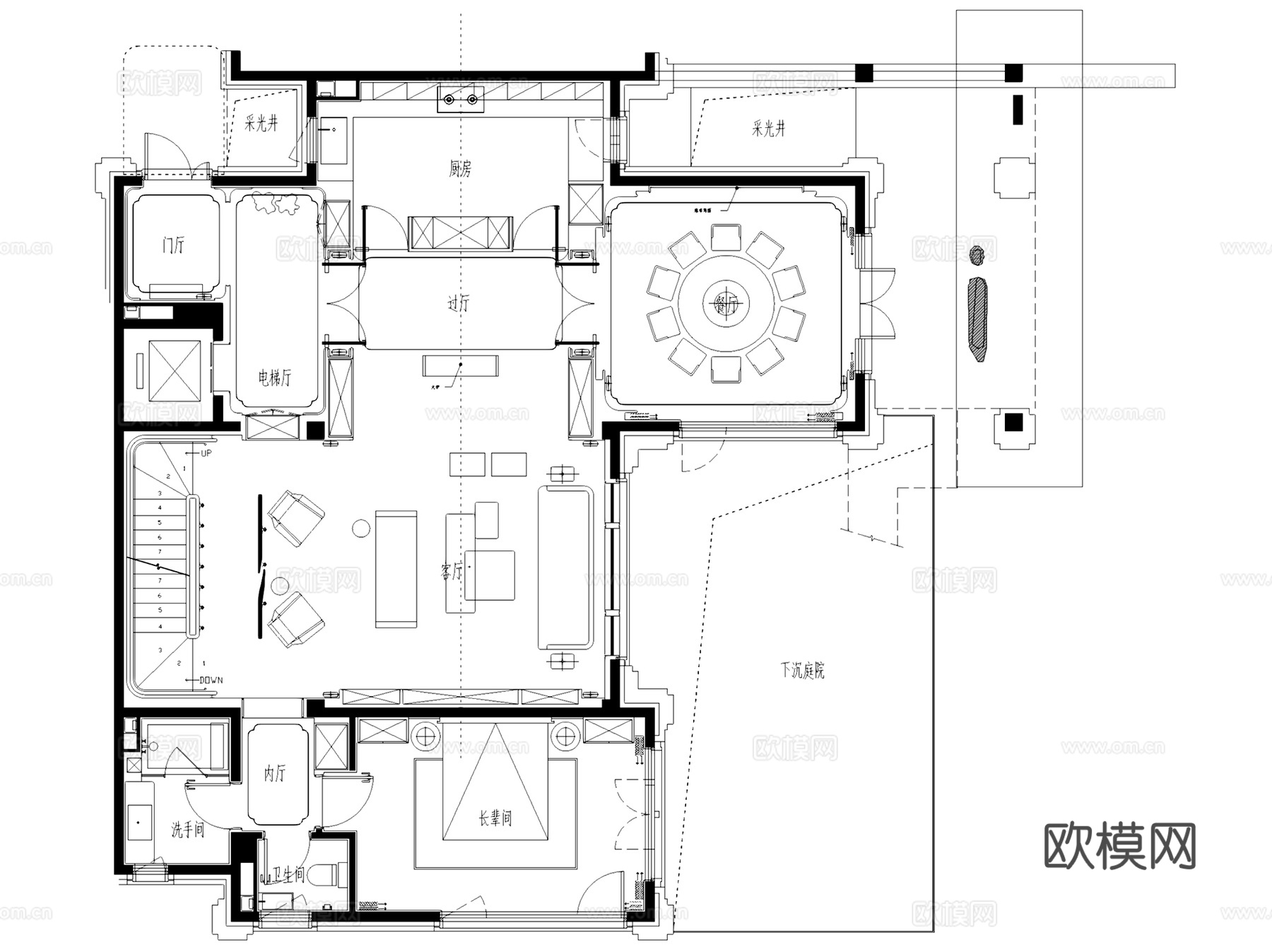 北京旭辉瀛海合院样板房中式二层别墅复式挑空室内家装CADcad施工图