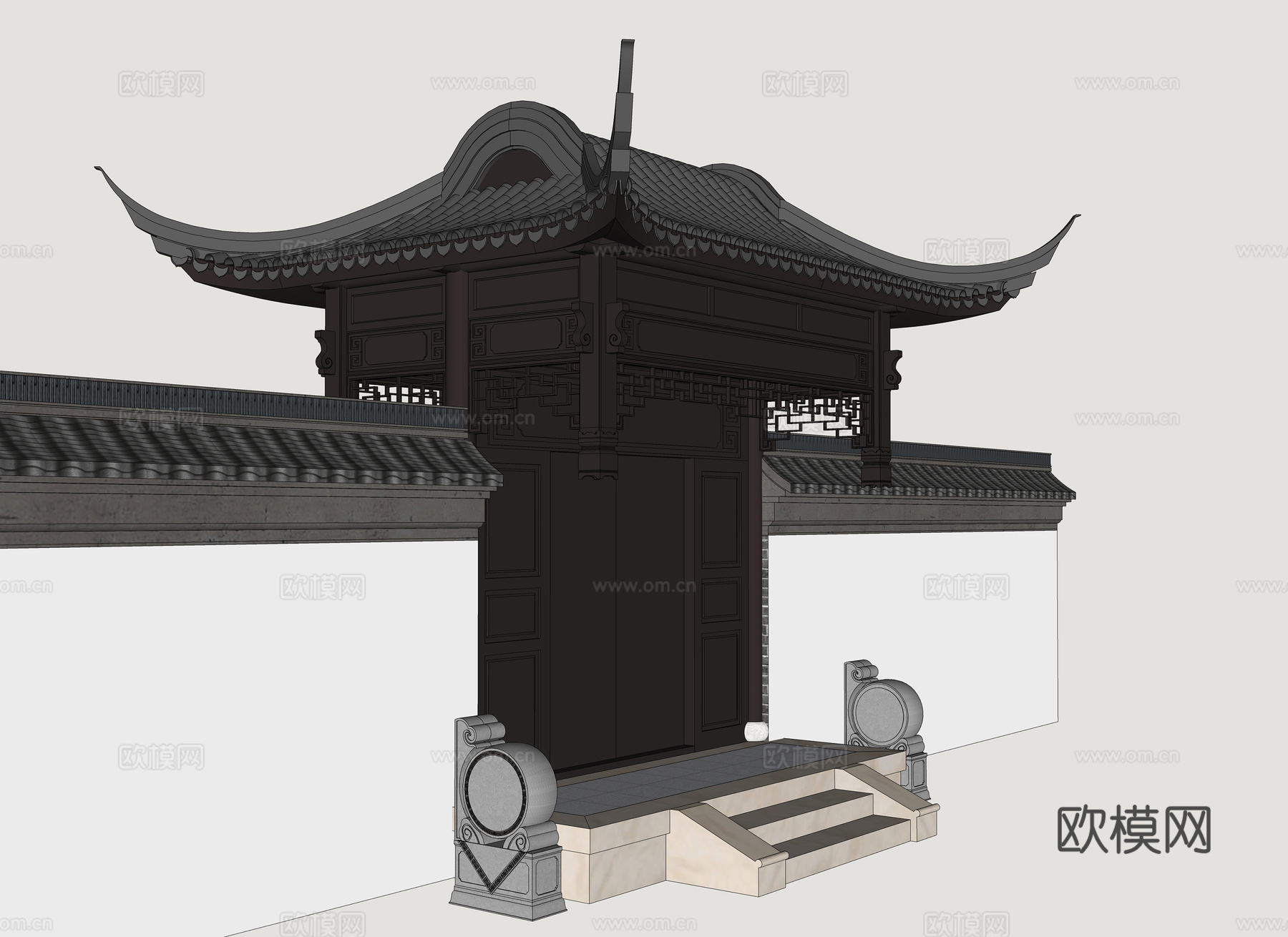 垂花门 中式别墅院门su模型