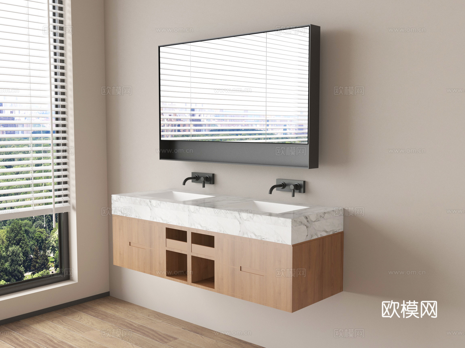 现代浴室柜  悬空浴室柜 镜柜su模型