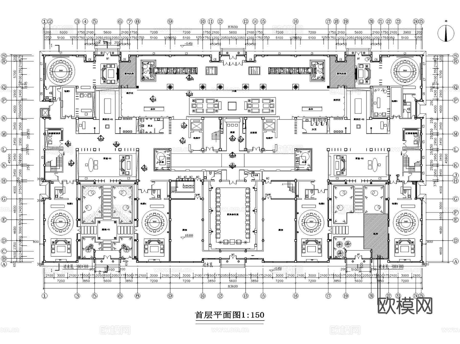 北京闽商会会所室内工装CAD施工图cad施工图
