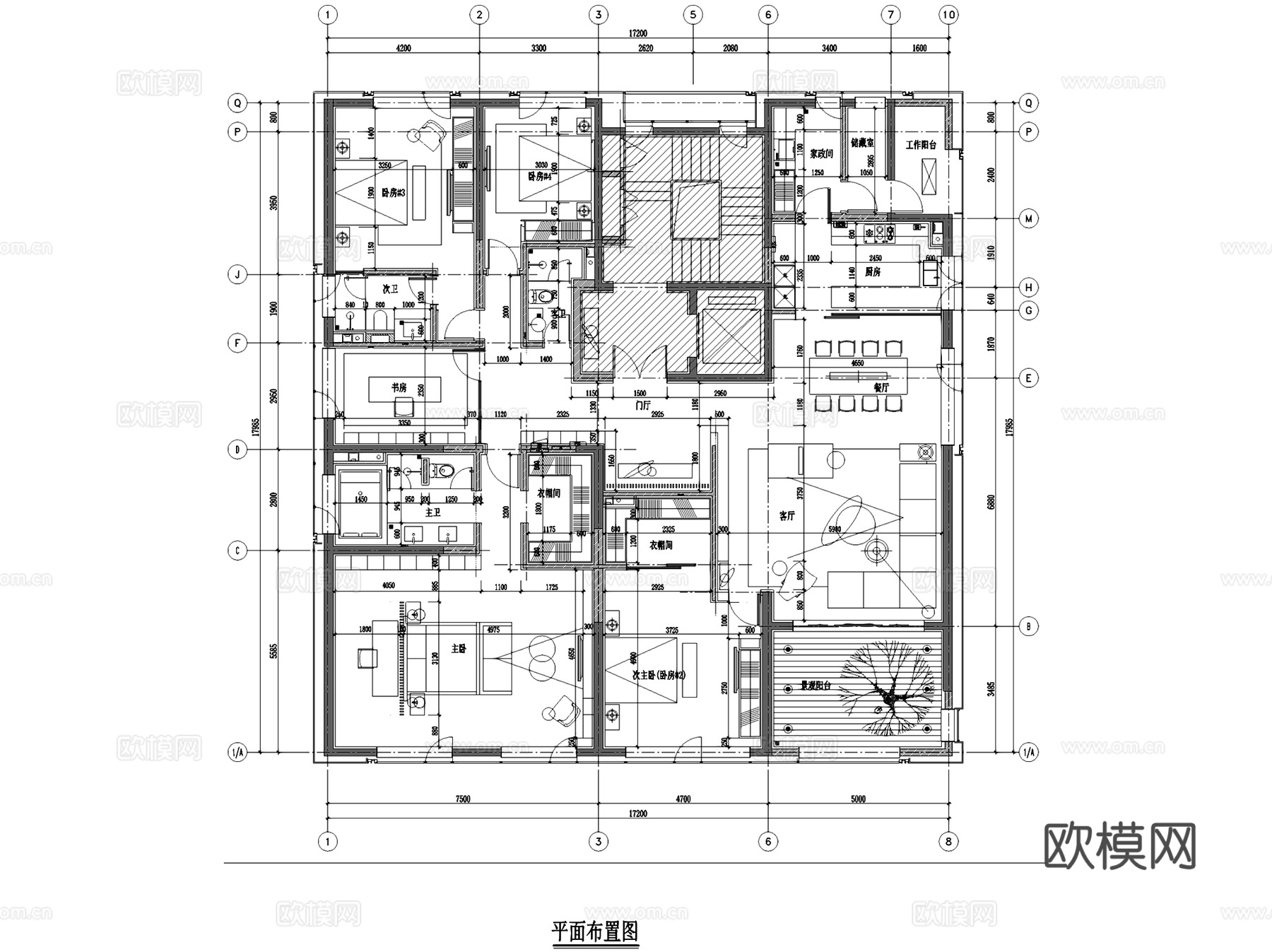 郑州融创中原壹号院天璟园280㎡户型样板房大平层室内家装cad施工图