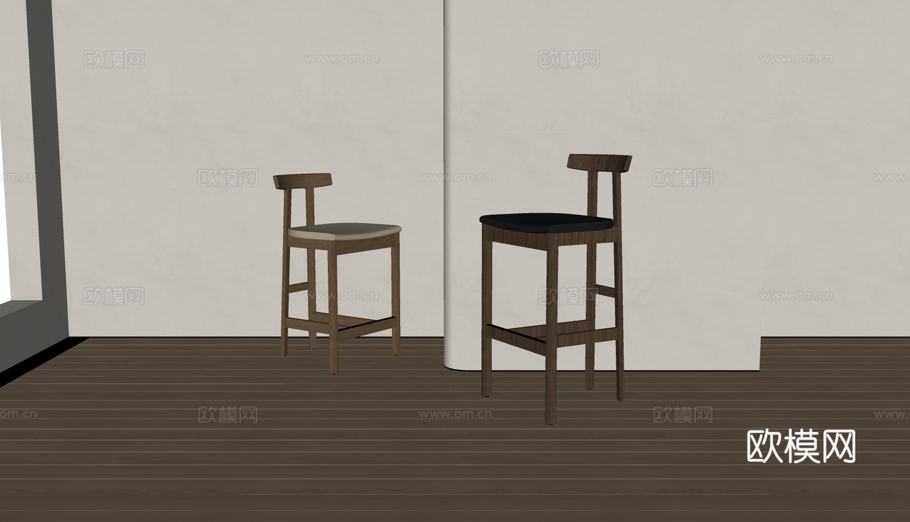 Artisan侘寂风吧椅 餐椅 实木餐椅su模型