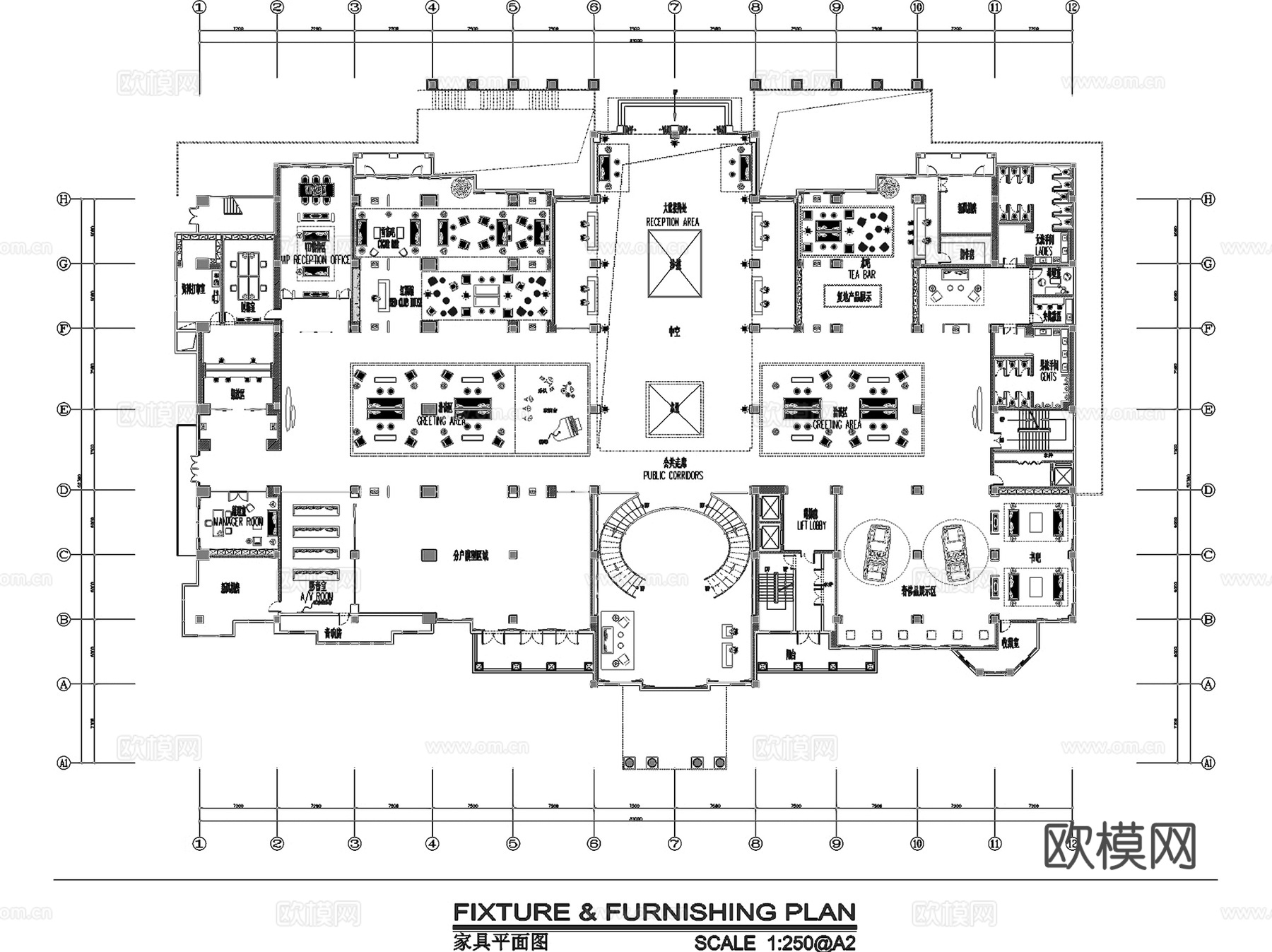 成都复地会所一层室内工装CAD施工图cad施工图