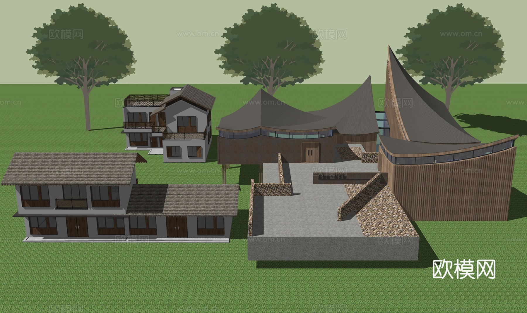 新中式民宿建筑su模型