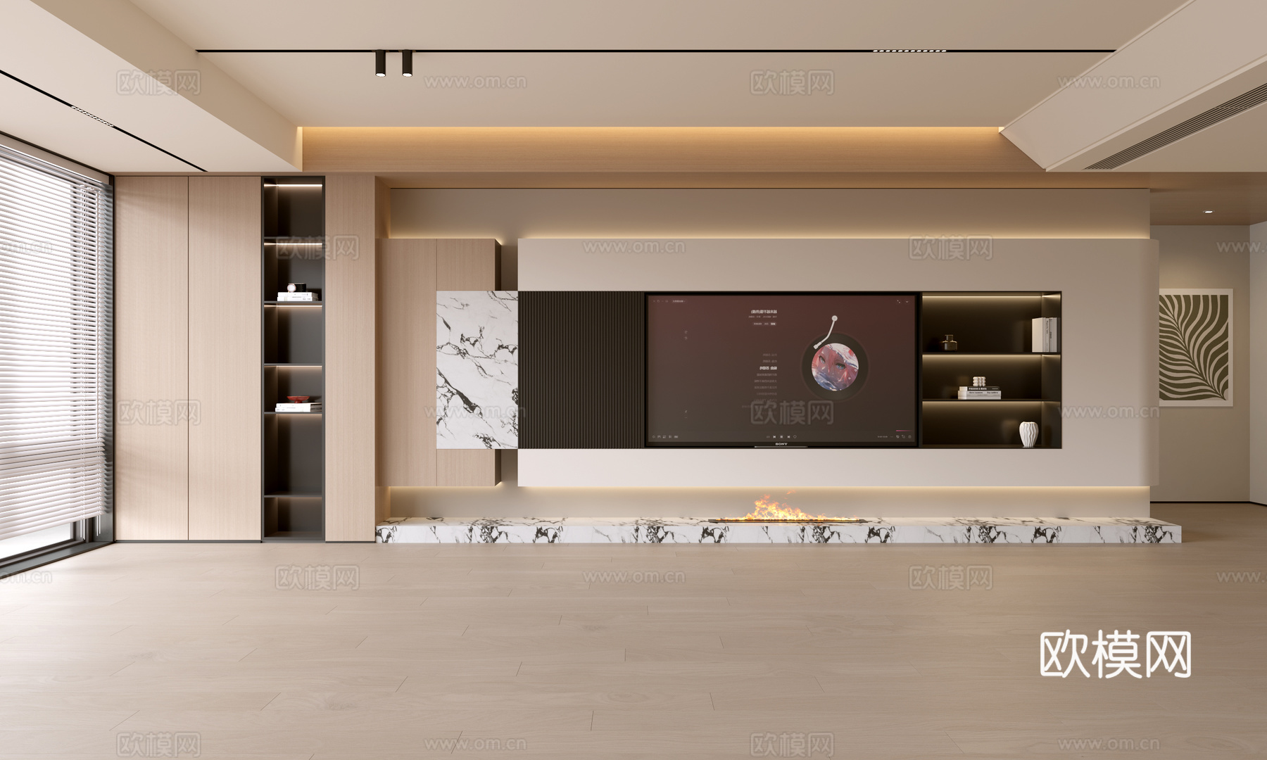 现代客厅 奶油客厅 电视背景墙 客厅背景 奶油风背景墙su模型