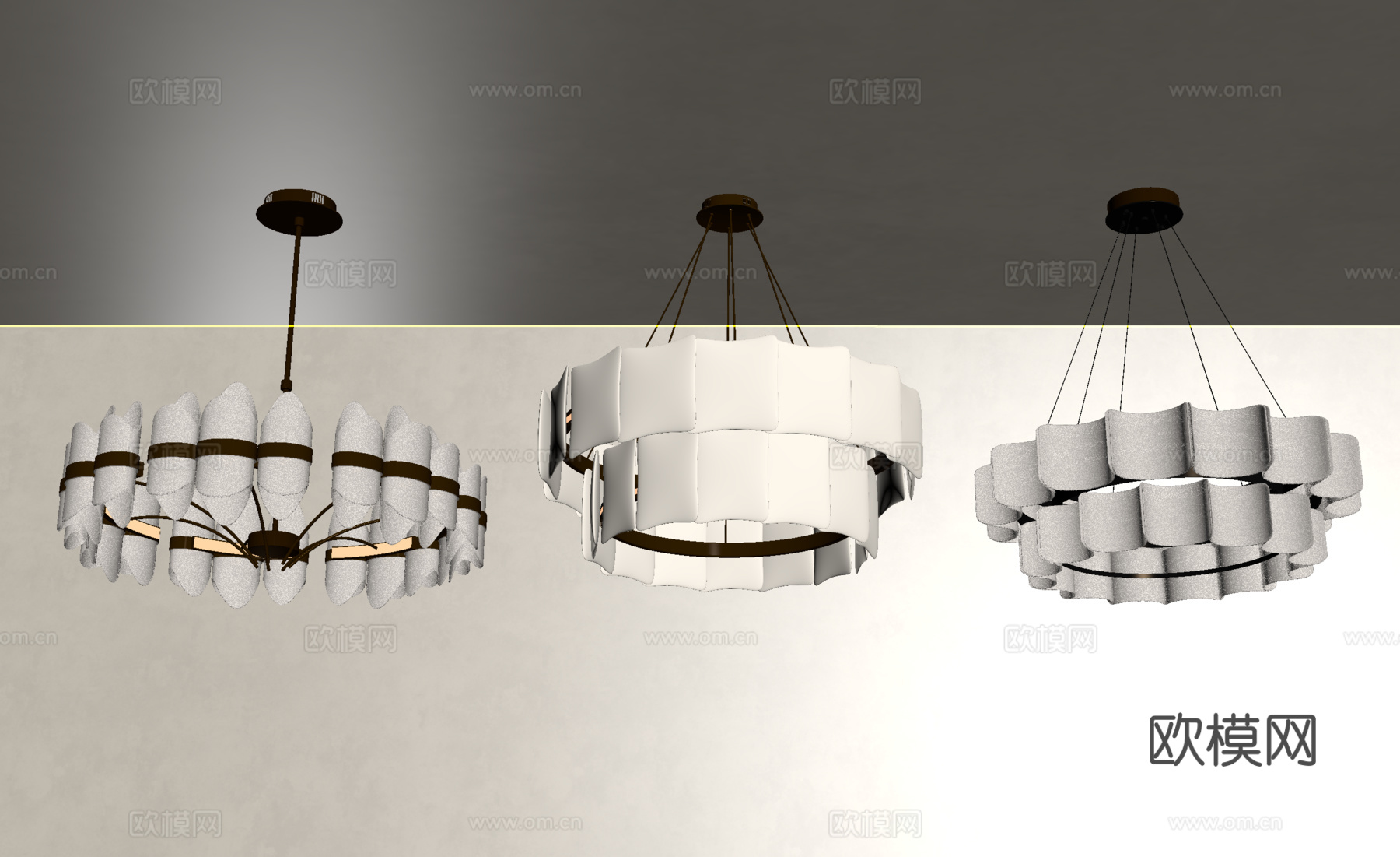 现代奶油吊灯 奶油法式吊灯 环形吊灯 法式吊灯su模型