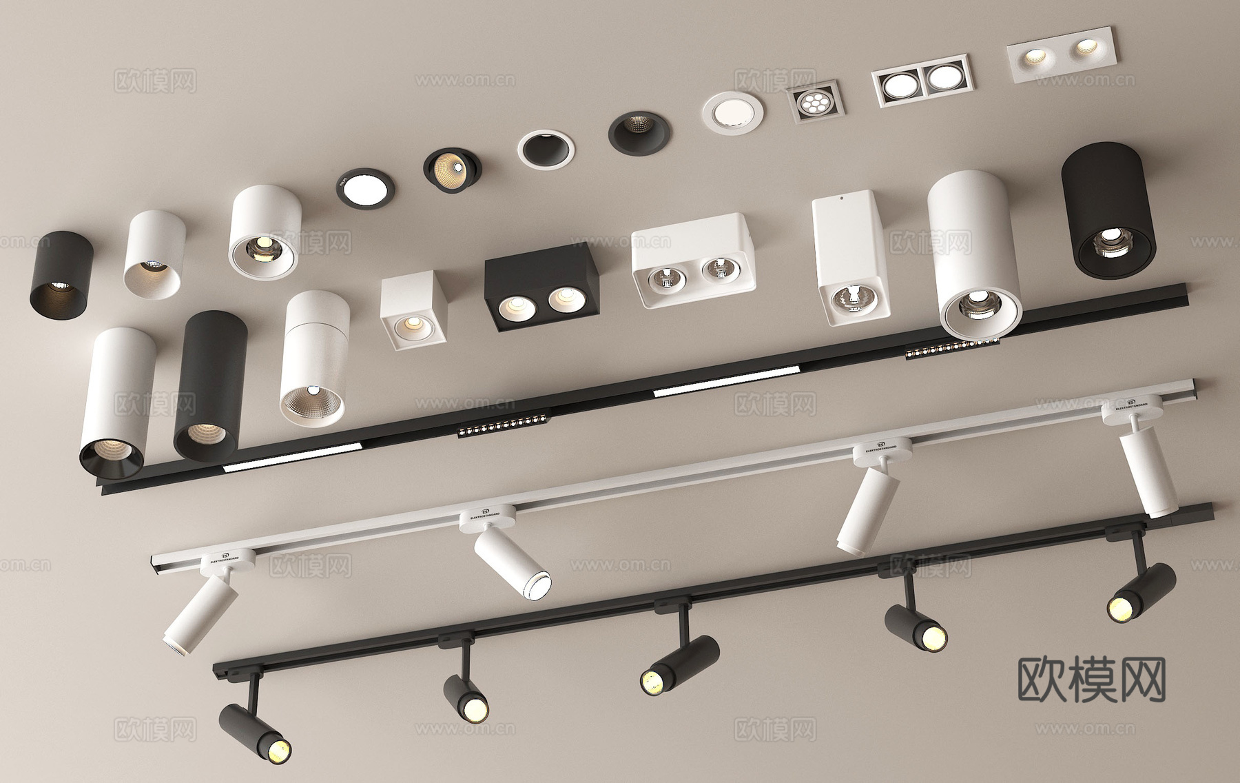 现代筒灯射灯 明装筒灯 嵌入式筒灯射灯 轨道式筒灯射灯su模型