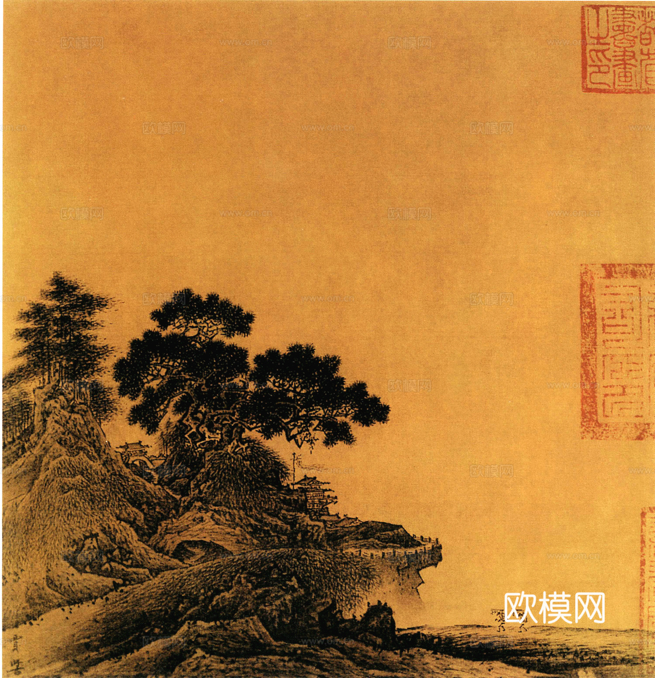 中式新中式挂画壁画字画山水花鸟背景墙壁纸装饰画油画下载