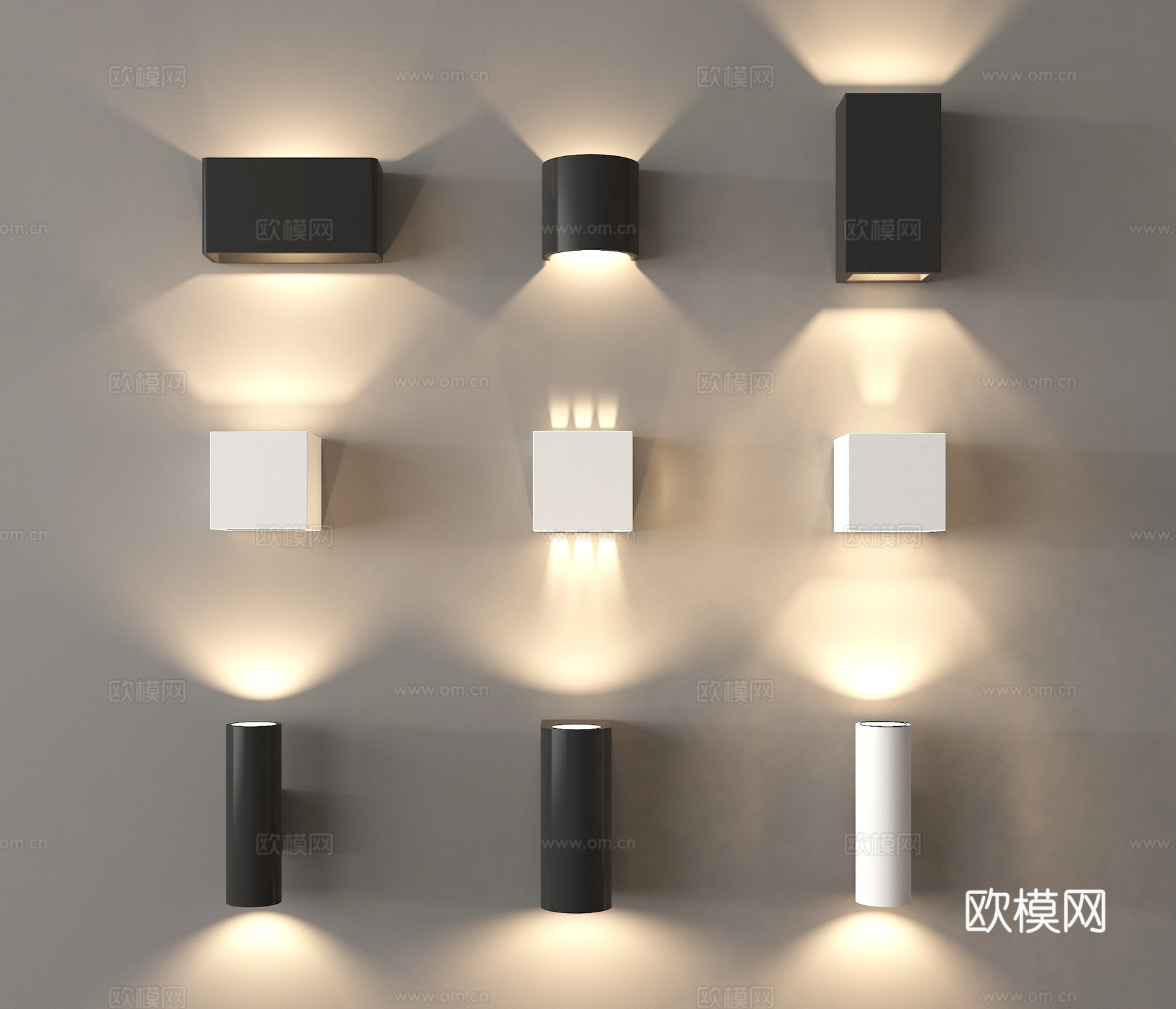 现代简约壁灯 方盒壁灯墙灯 过道灯走廊灯su模型