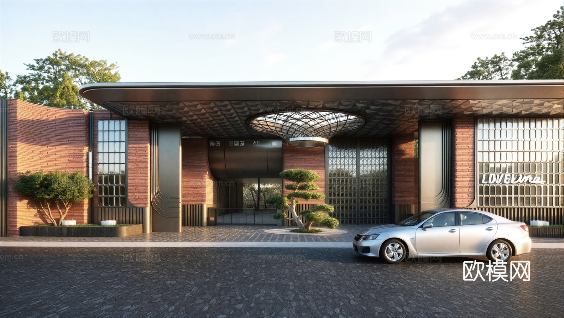 住宅小区入口大门 红砖建筑su模型