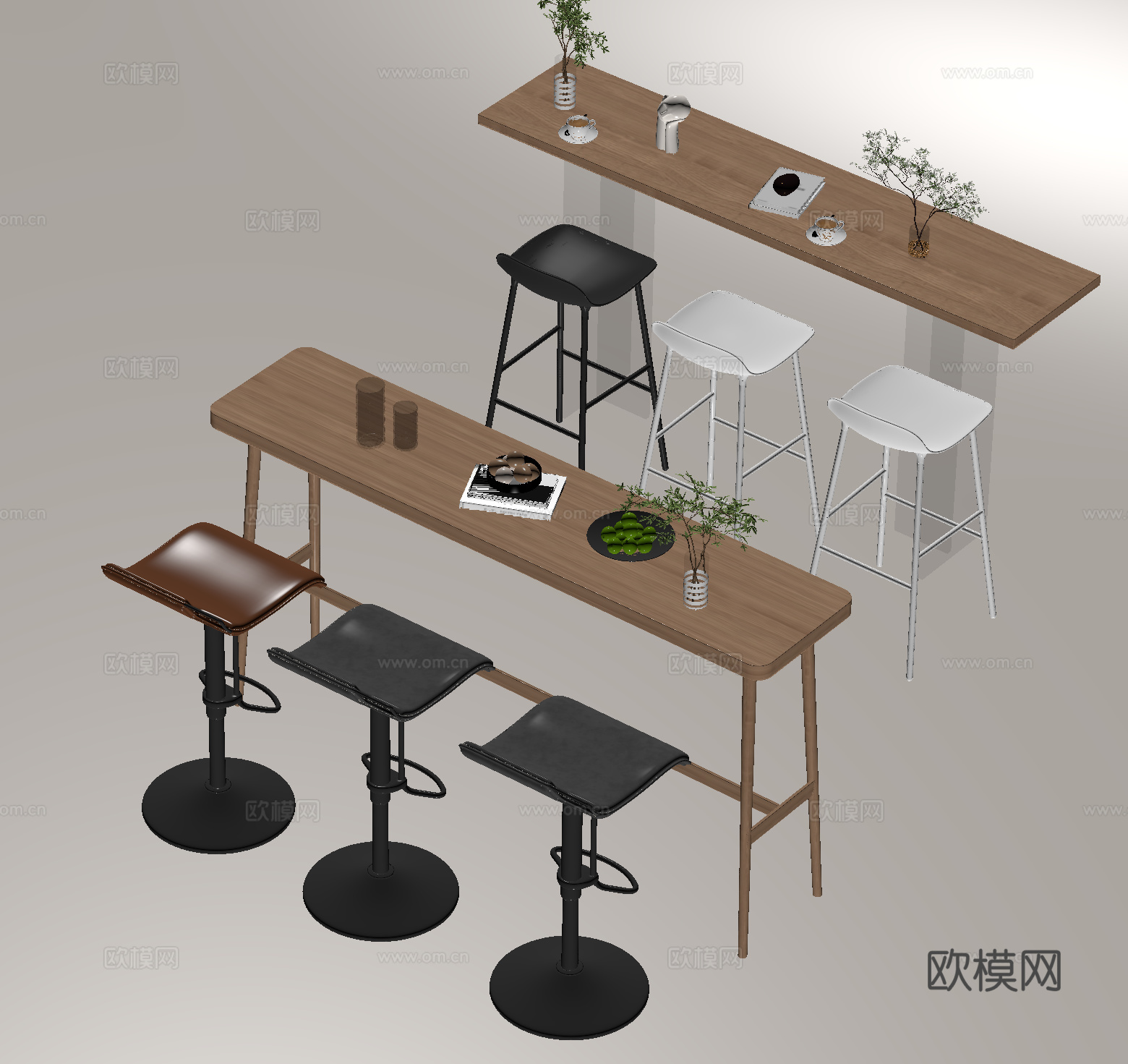 北欧桌椅 吧台 岛台 餐桌椅su模型
