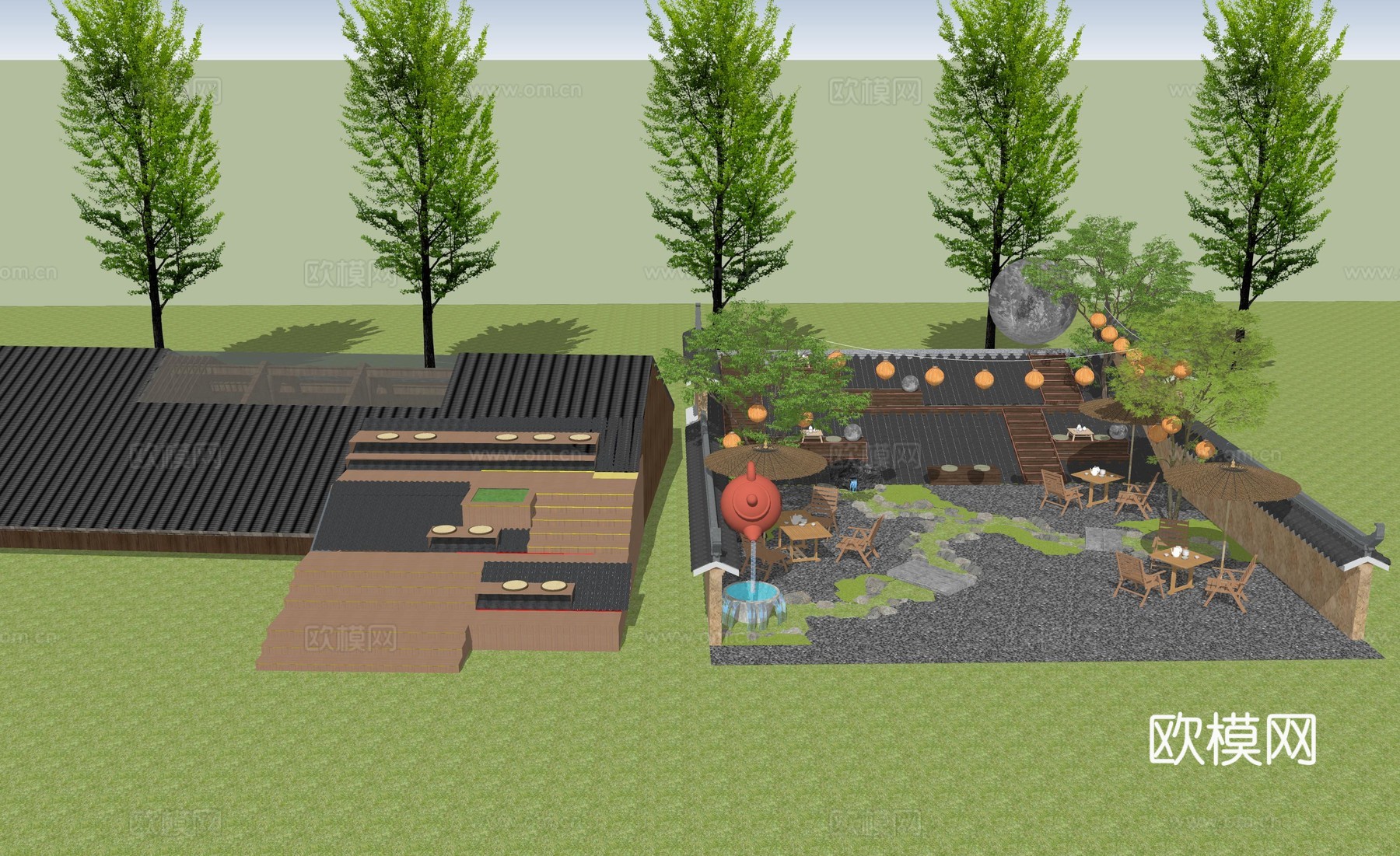 屋顶景观su模型下载