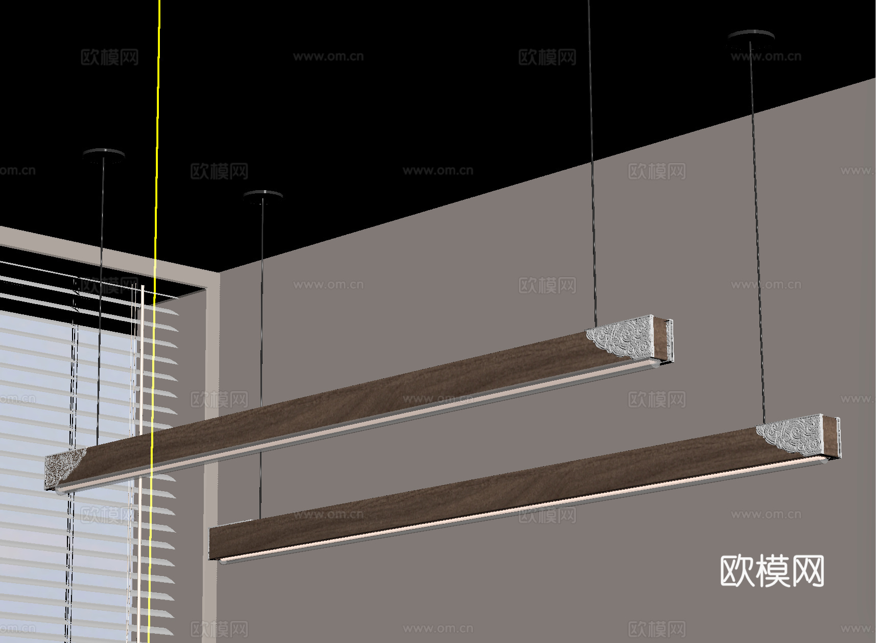 新中式吊灯 条形吊灯 一字吊灯 极简餐厅吊灯su模型