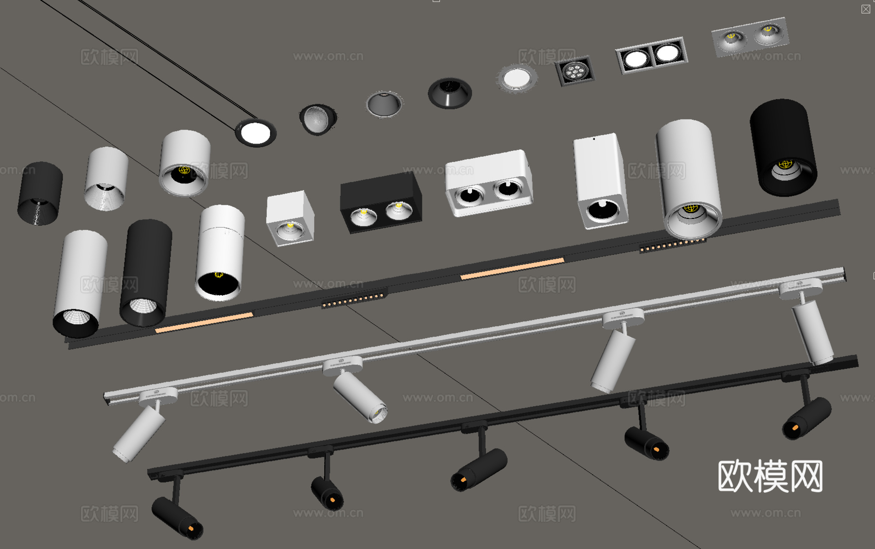 现代筒灯射灯 明装筒灯 嵌入式筒灯射灯 轨道式筒灯射灯su模型