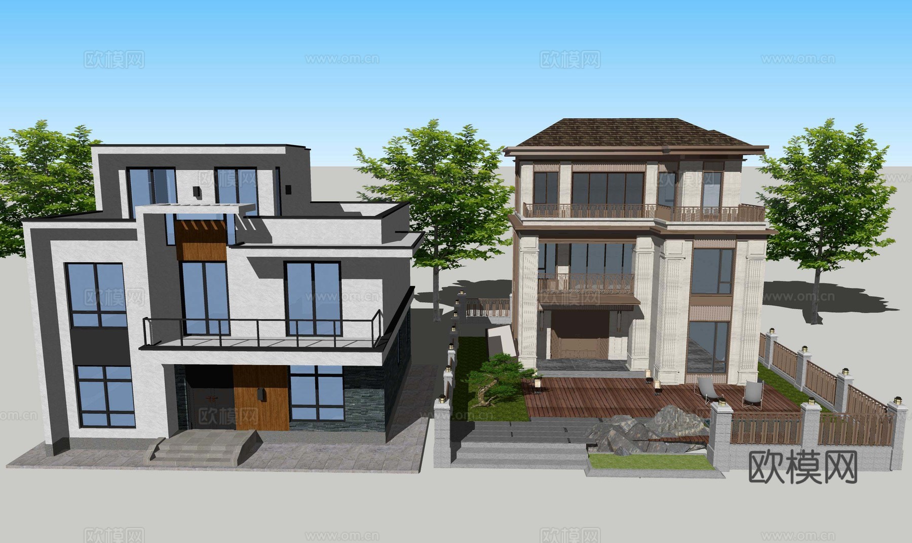 现代独栋别墅民宿农村自建房建筑外观外立su模型