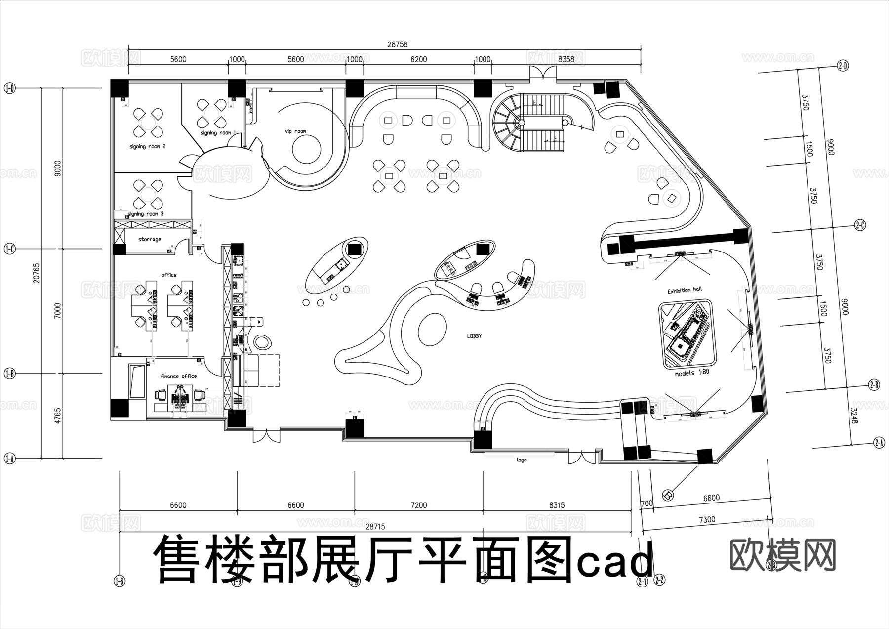 售楼部展厅平面图cad施工图