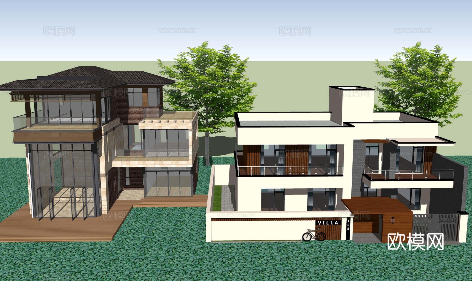 现代独栋别墅民宿农村自建房建筑外观外立su模型下载