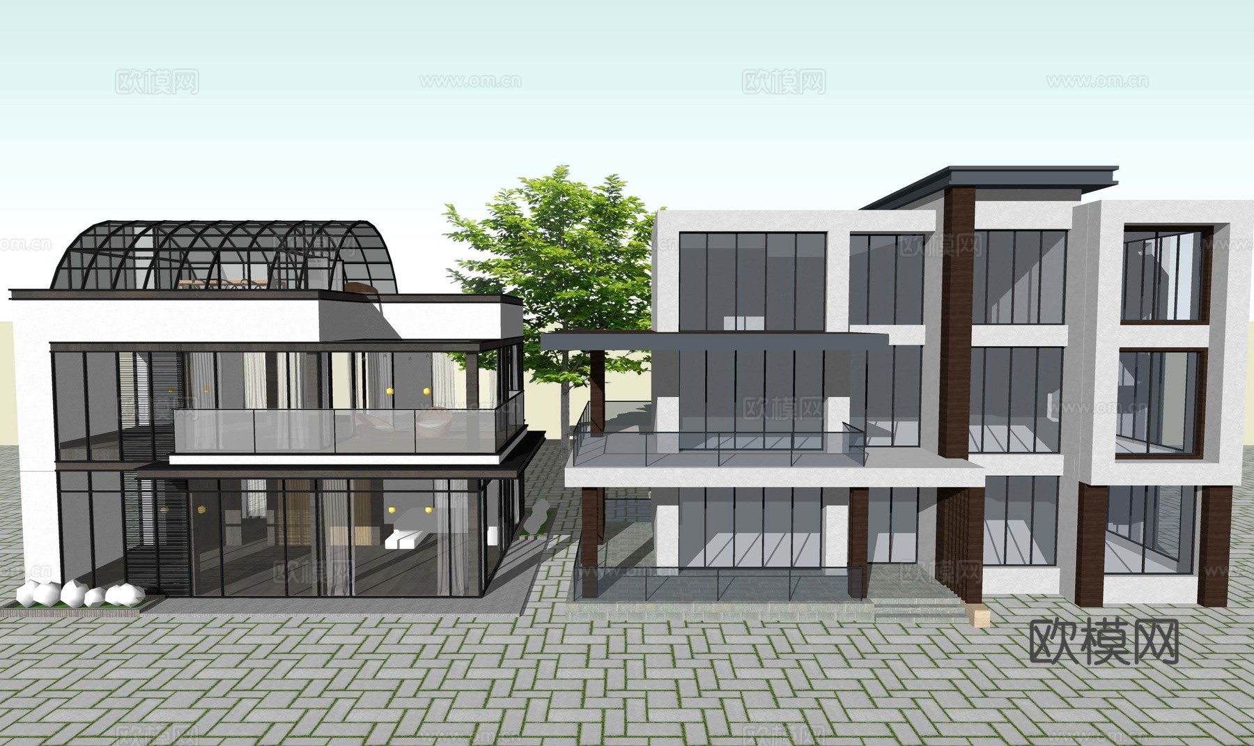 现代独栋别墅民宿农村自建房建筑外观外立su模型
