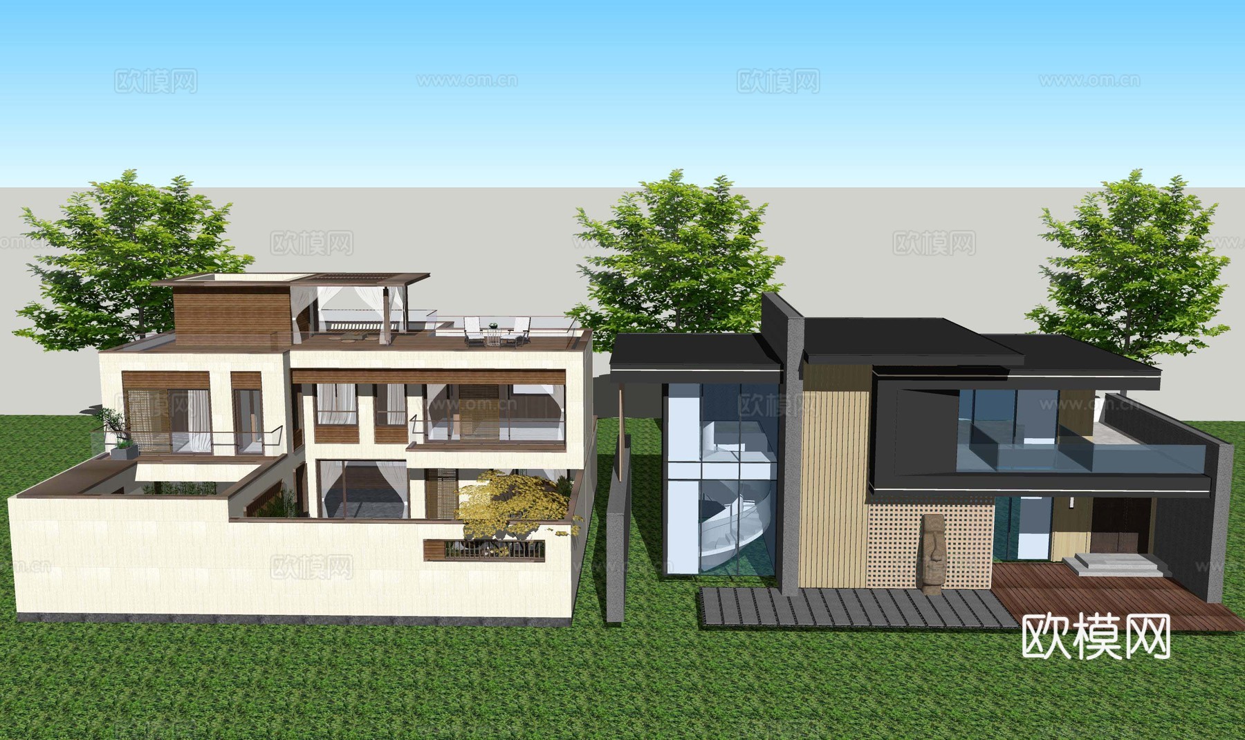 现代独栋别墅民宿农村自建房建筑外观外立su模型下载