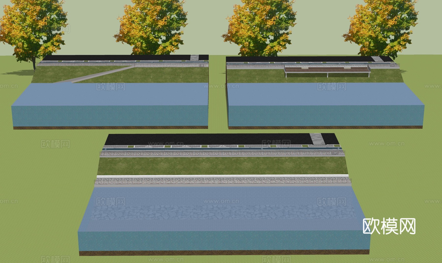 滨水驳岸景观su模型