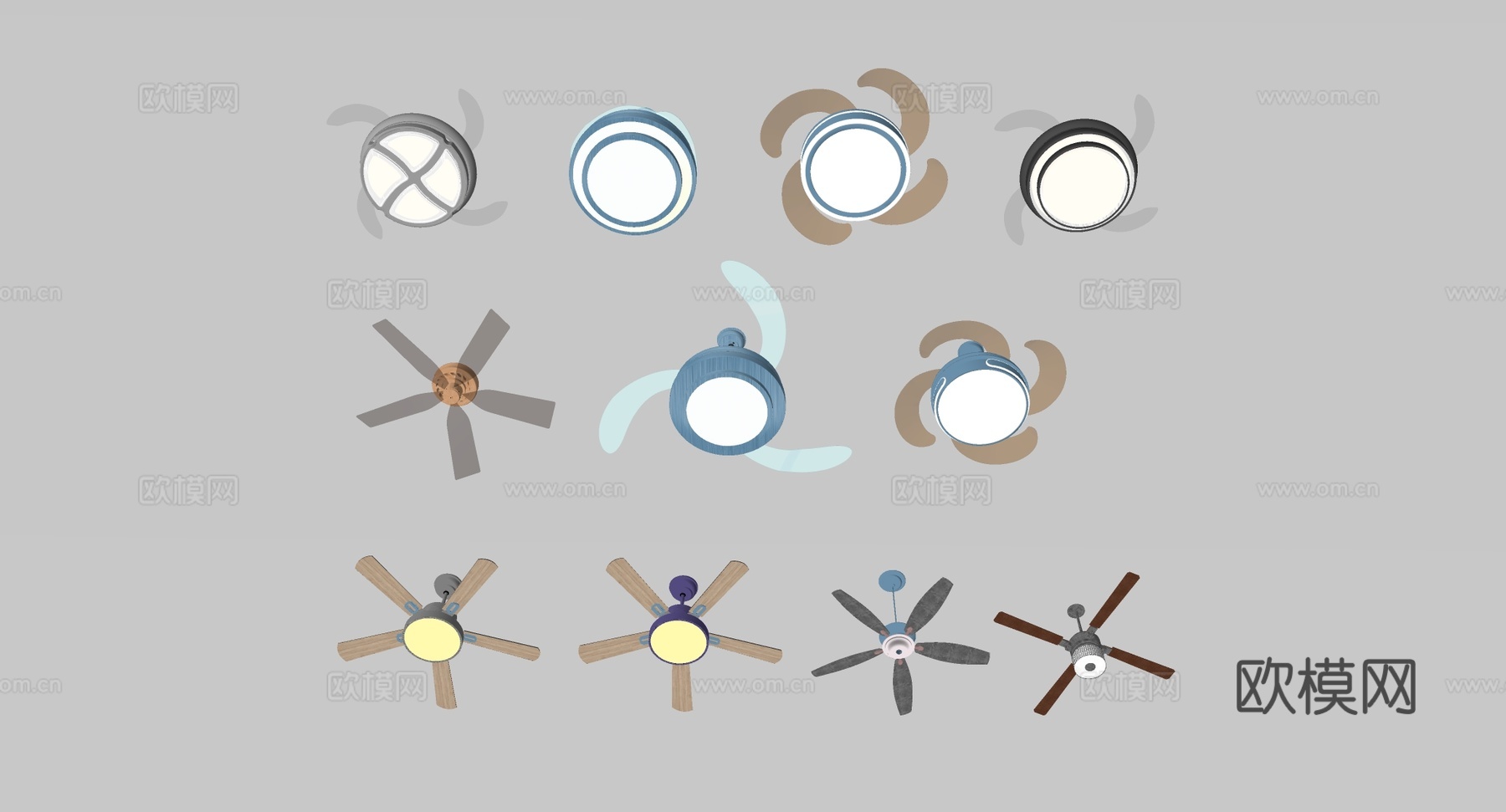现代简约风扇灯 木质金属无叶   客厅餐厅卧室吊扇灯su模型