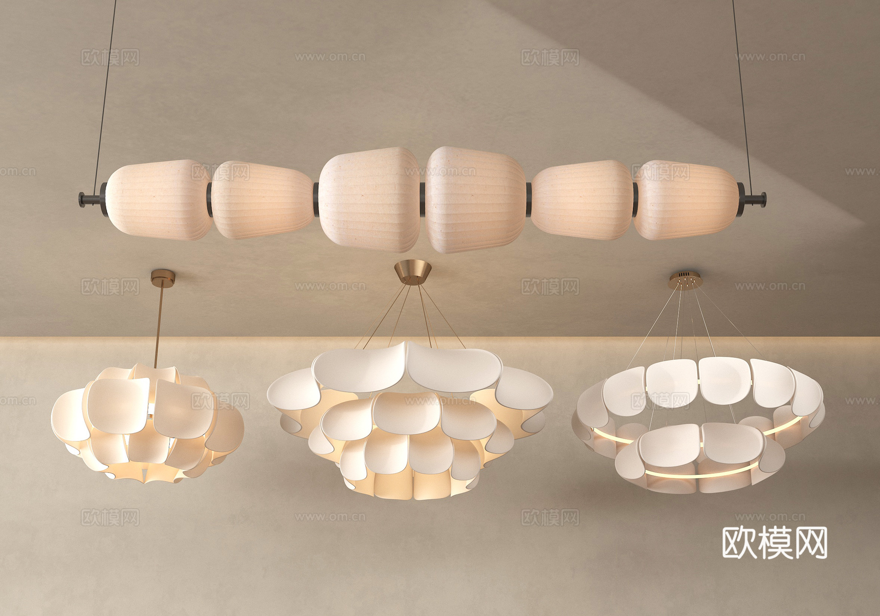 现代奶油吊灯 法式吊灯 环形吊灯 艺术吊灯su模型