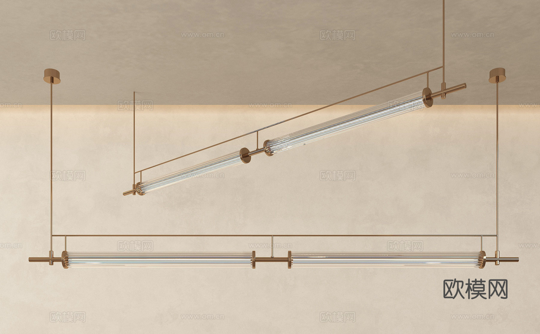 现代吊灯 玻璃吊灯 长条吊灯 办公吊灯su模型