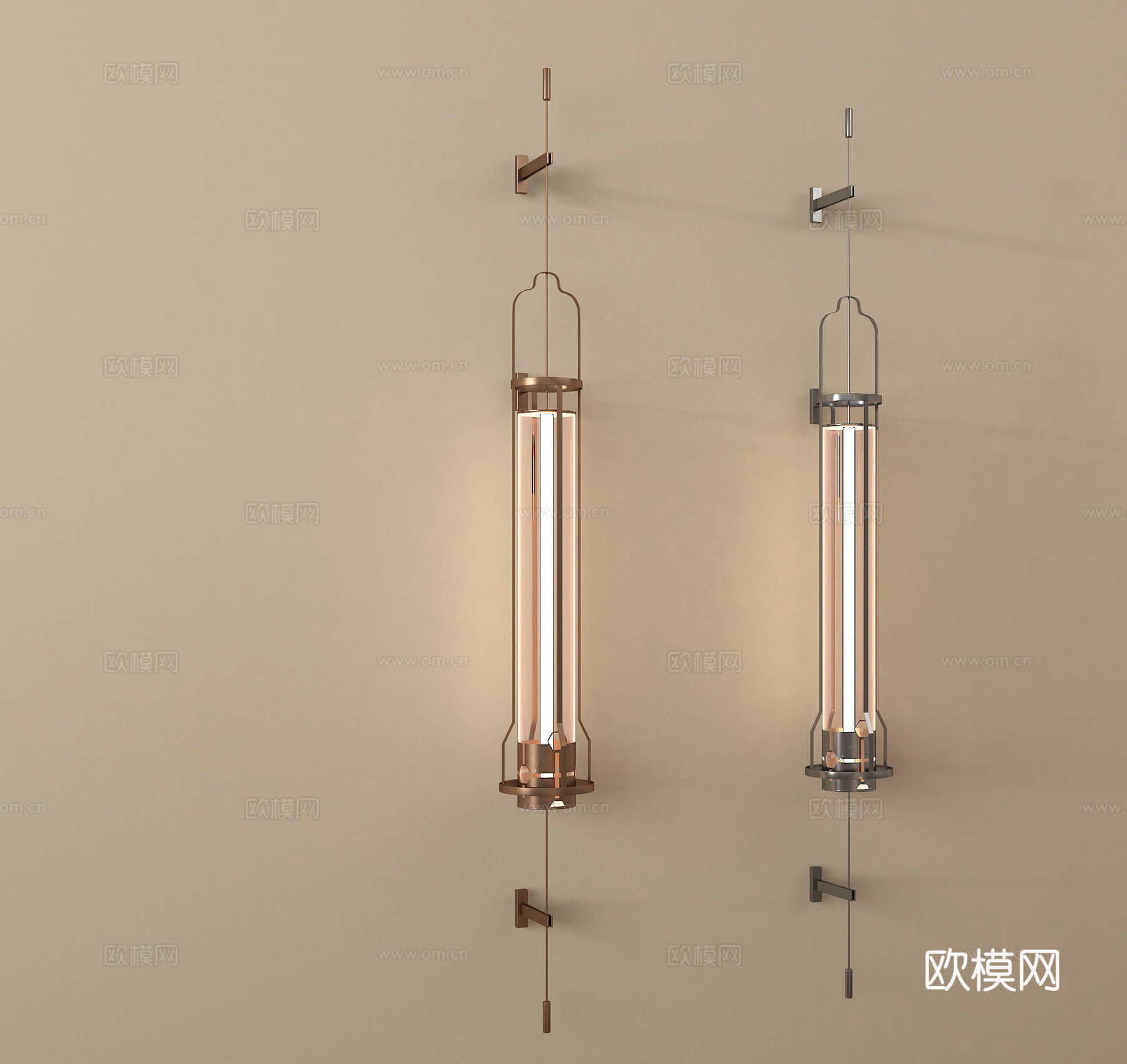 新中式长条壁灯 金属壁灯su模型