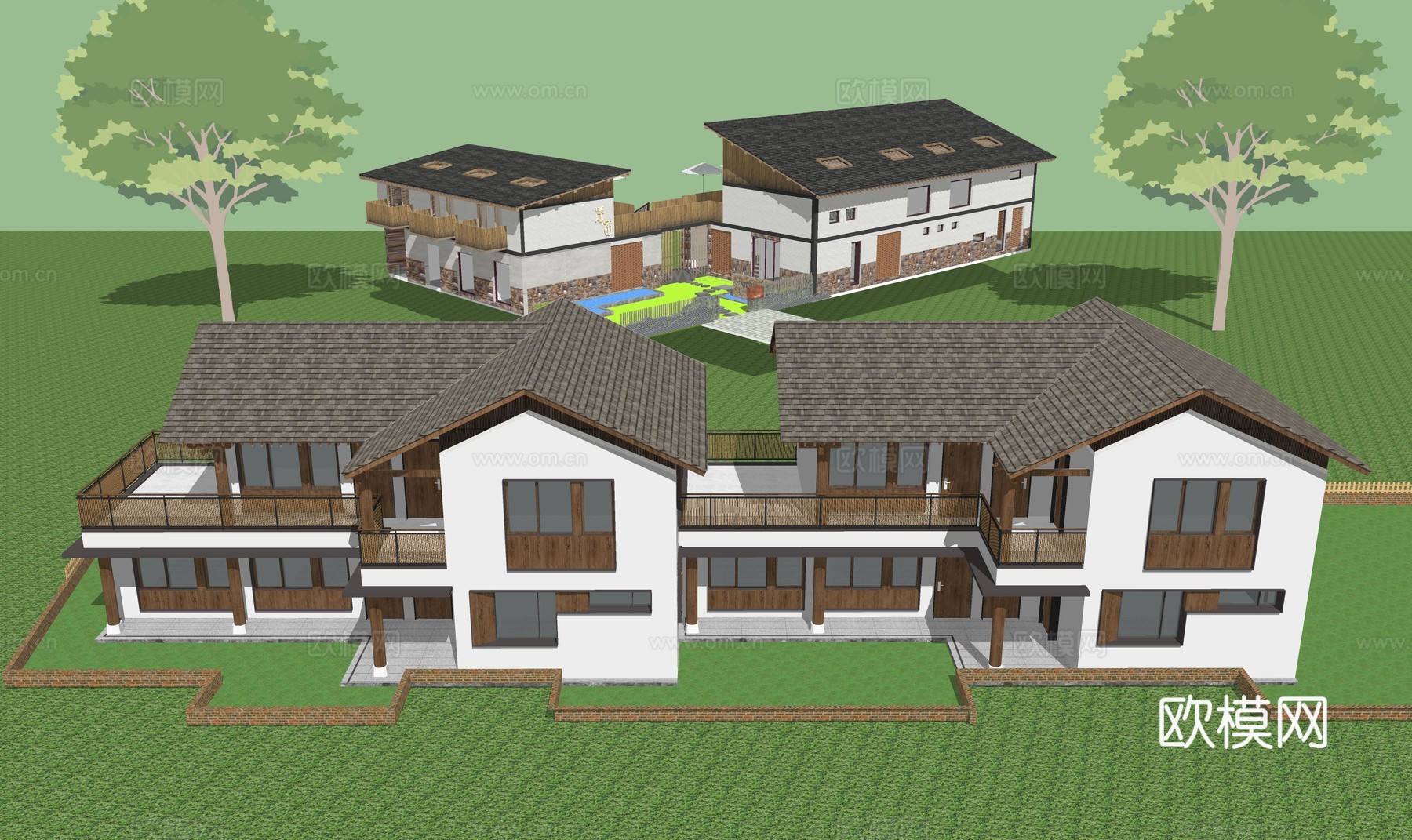 新中式民宿建筑su模型