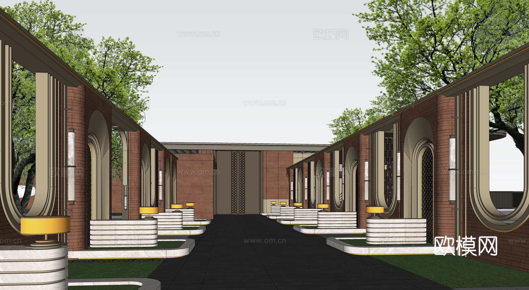 住宅小区围墙  庭院围墙 景墙su模型