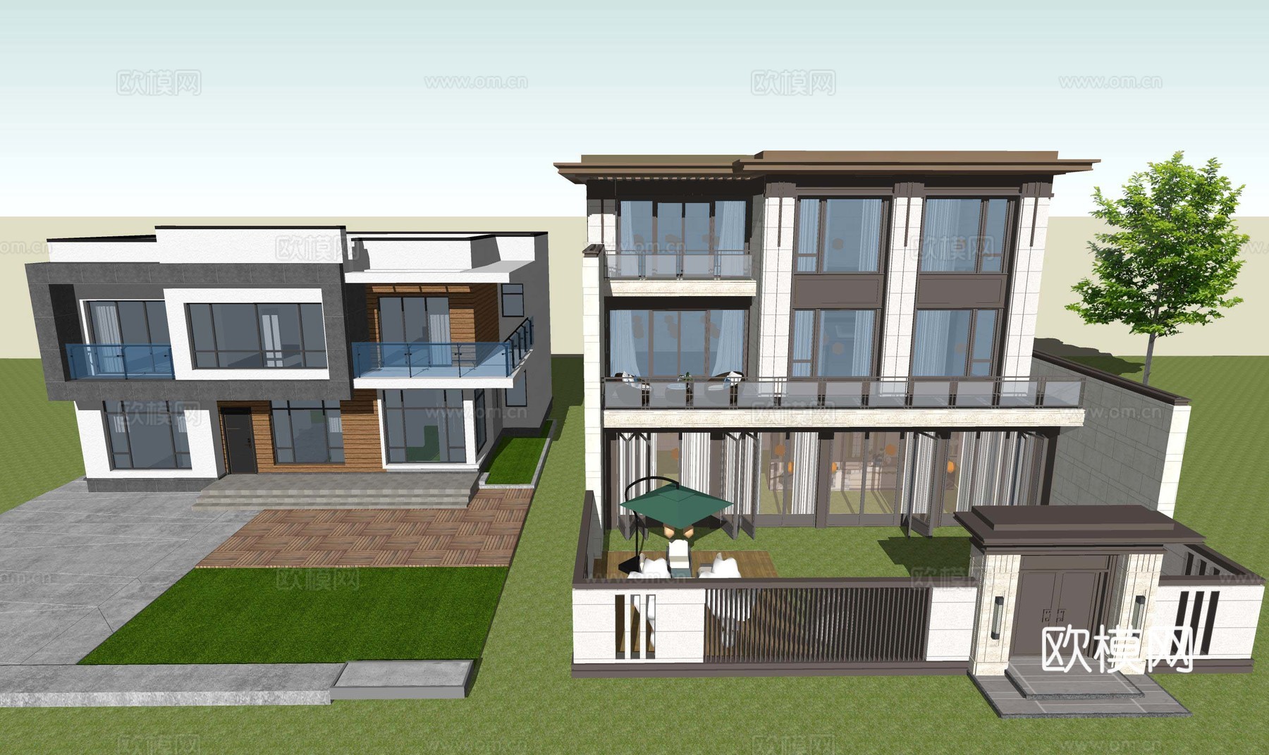 现代独栋别墅民宿农村自建房建筑外观外立su模型