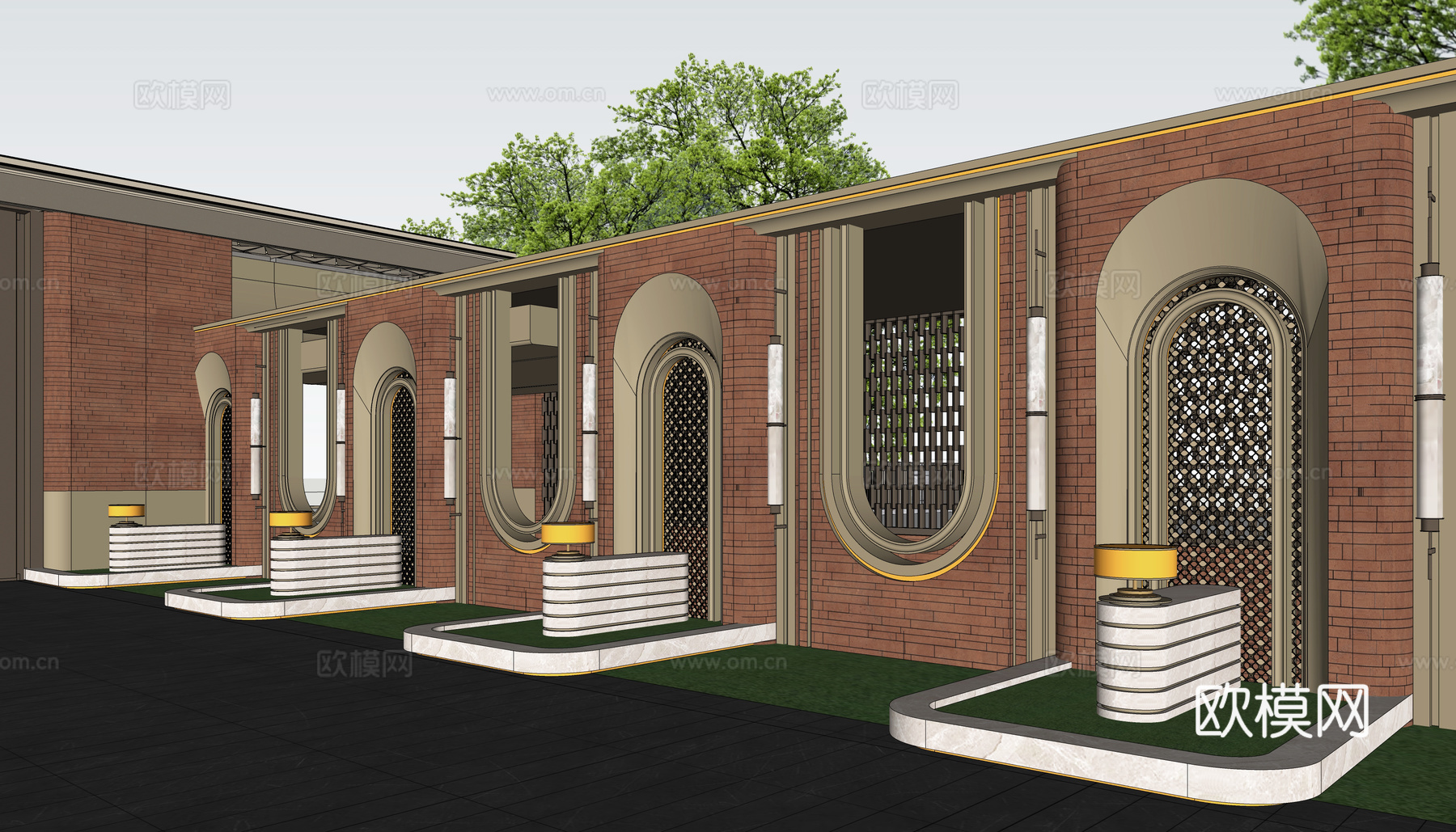 住宅小区围墙  庭院围墙 景墙su模型