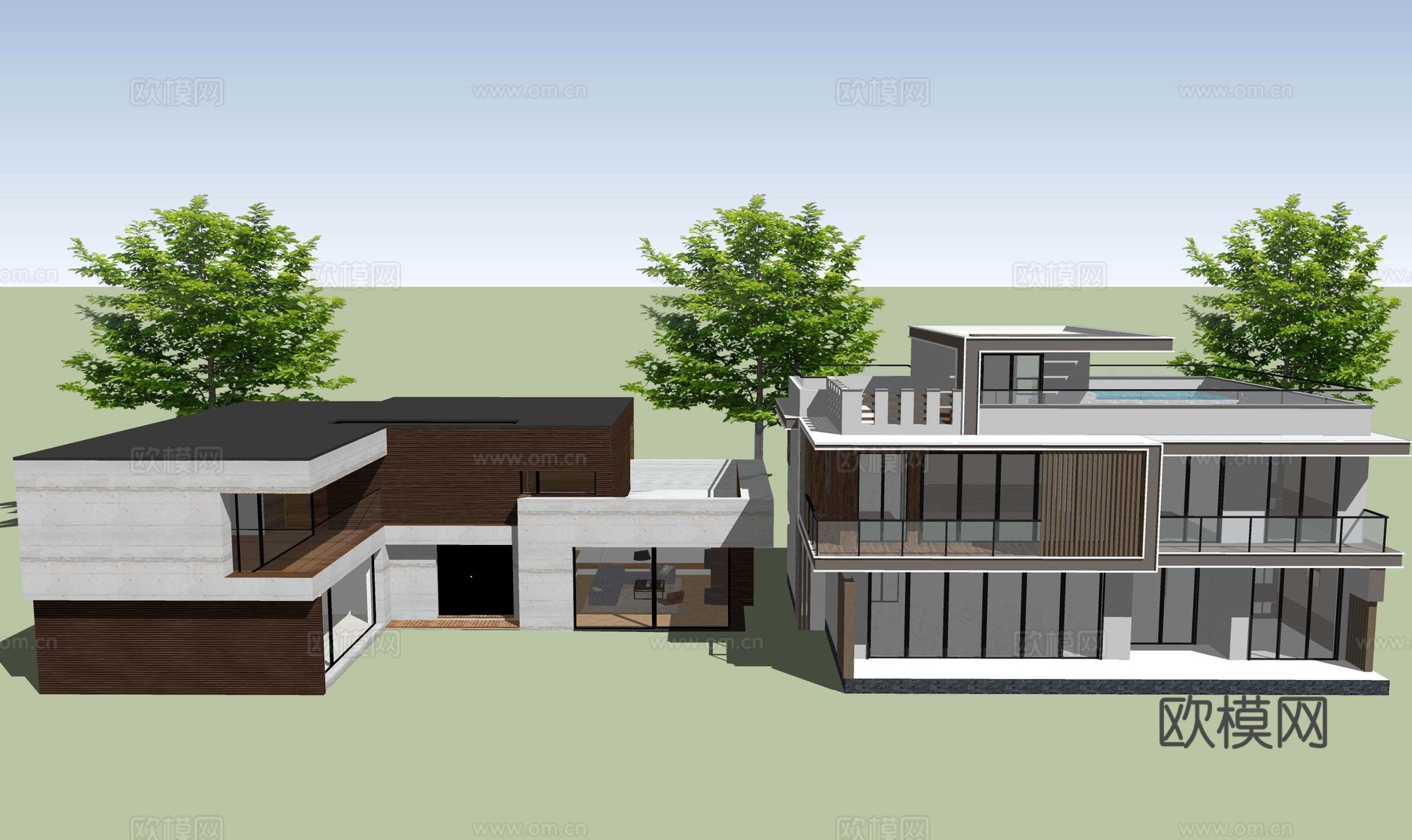 现代独栋别墅民宿农村自建房建筑外观外立su模型