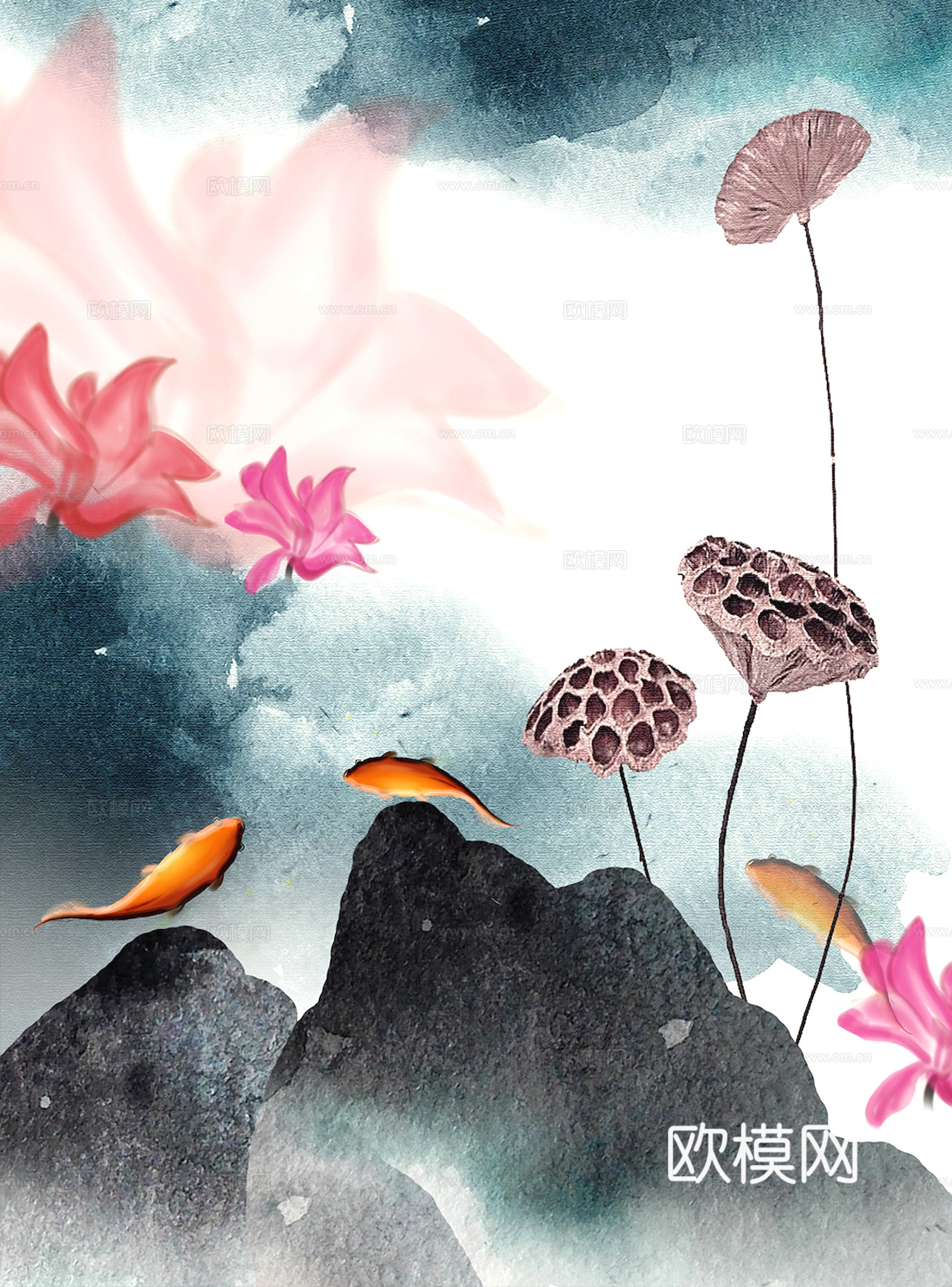 中式新中式挂画壁画字画山水花鸟背景墙壁纸装饰画油画下载